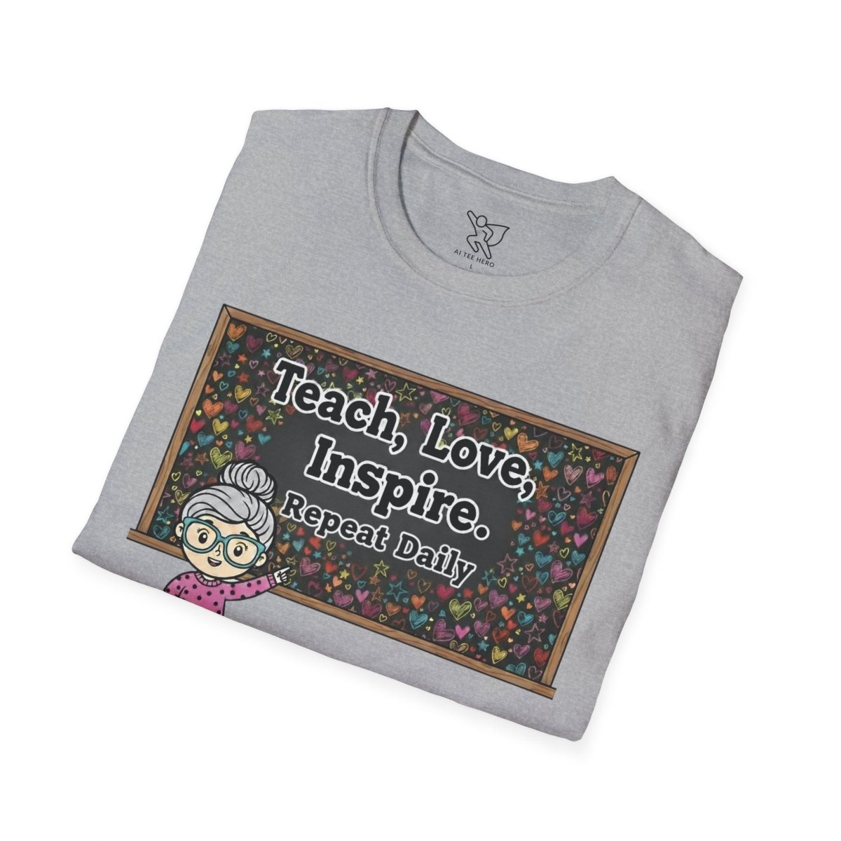 "Teach.Love.Inspire. Repeat Daily" CW - 1 Inspire Teacher T-Shirt, Gifts for Educators, Inspirational Tees, Cute Classroom Apparel, Teach Love Inspire Shirt - AI Tee Hero