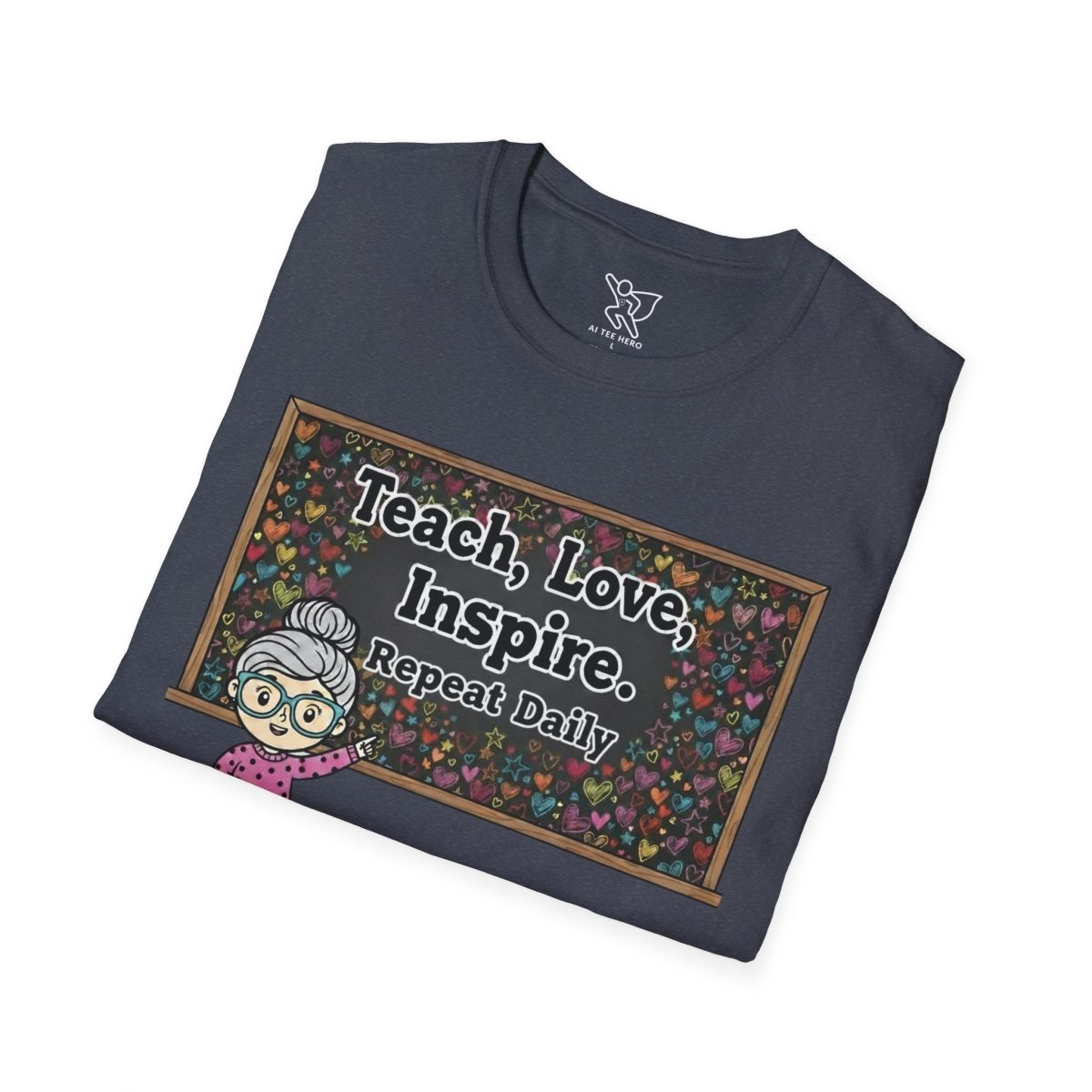 "Teach.Love.Inspire. Repeat Daily" CW - 1 Inspire Teacher T-Shirt, Gifts for Educators, Inspirational Tees, Cute Classroom Apparel, Teach Love Inspire Shirt - AI Tee Hero