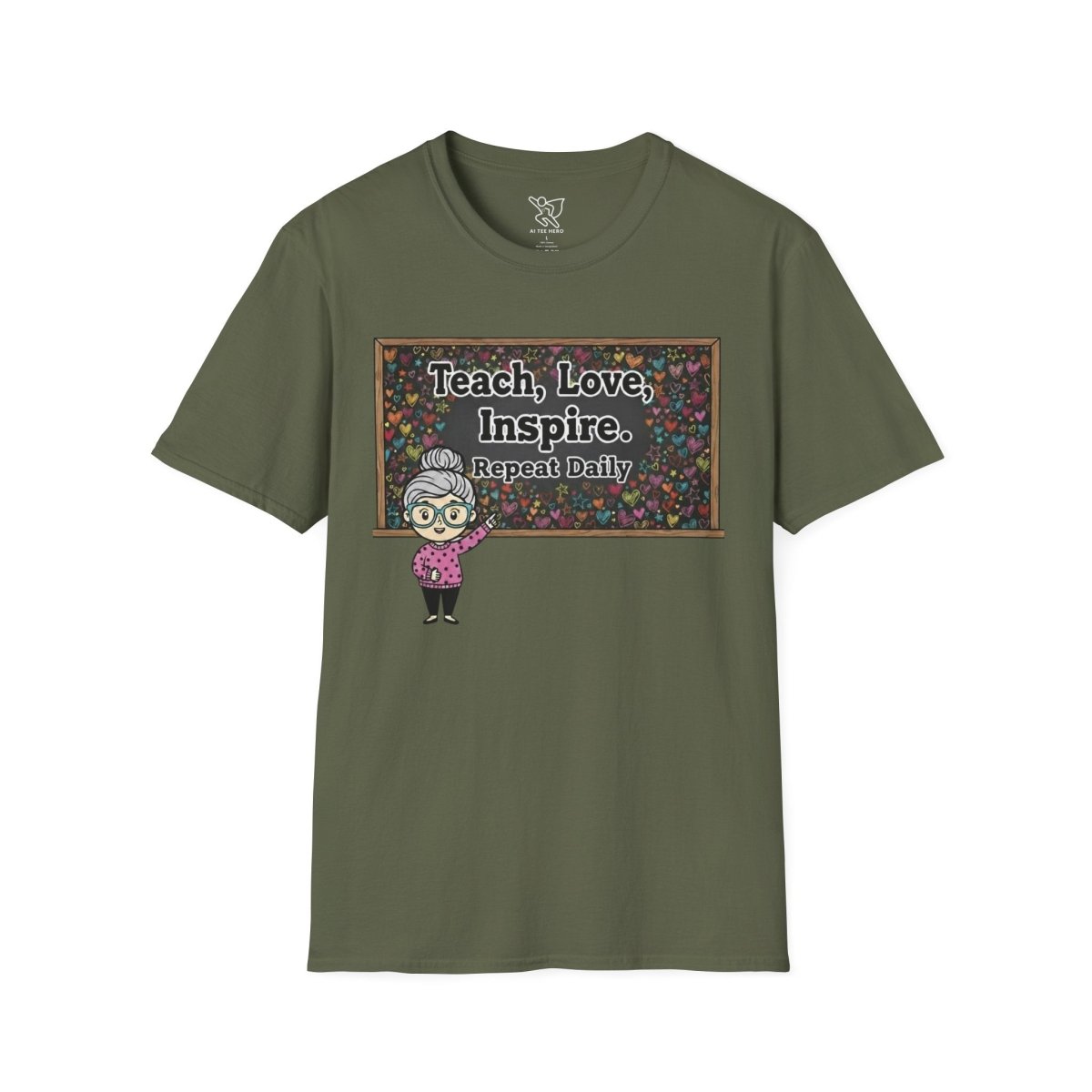 "Teach.Love.Inspire. Repeat Daily" CW - 1 Inspire Teacher T-Shirt, Gifts for Educators, Inspirational Tees, Cute Classroom Apparel, Teach Love Inspire Shirt - AI Tee Hero