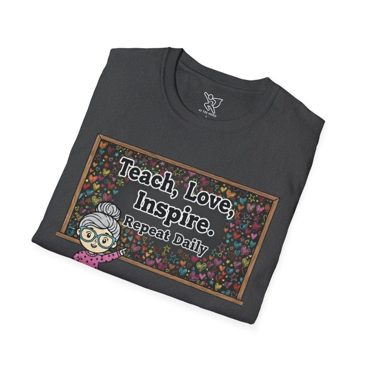 "Teach.Love.Inspire. Repeat Daily" CW - 1 Inspire Teacher T-Shirt, Gifts for Educators, Inspirational Tees, Cute Classroom Apparel, Teach Love Inspire Shirt - AI Tee Hero