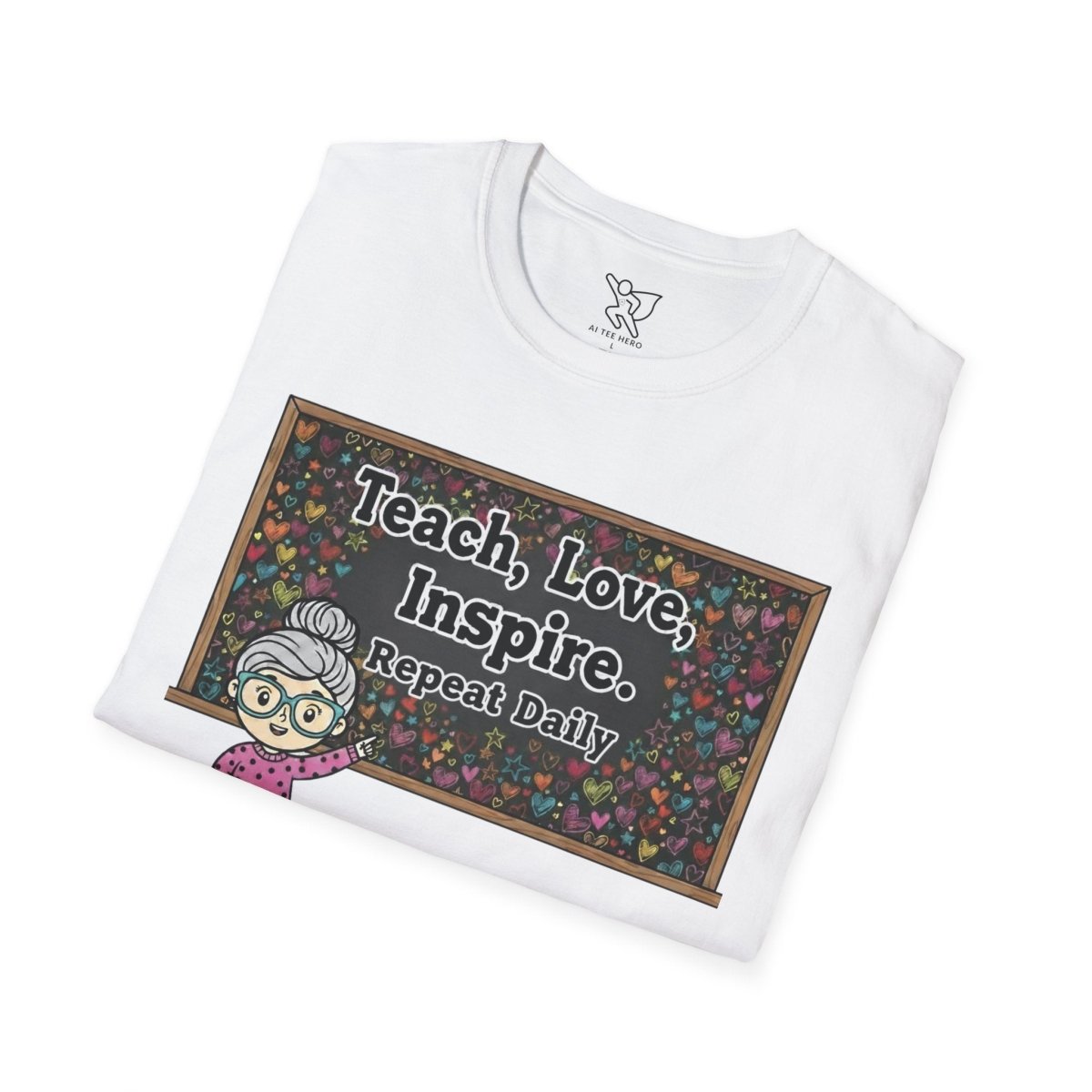 "Teach.Love.Inspire. Repeat Daily" CW - 1 Inspire Teacher T-Shirt, Gifts for Educators, Inspirational Tees, Cute Classroom Apparel, Teach Love Inspire Shirt - AI Tee Hero