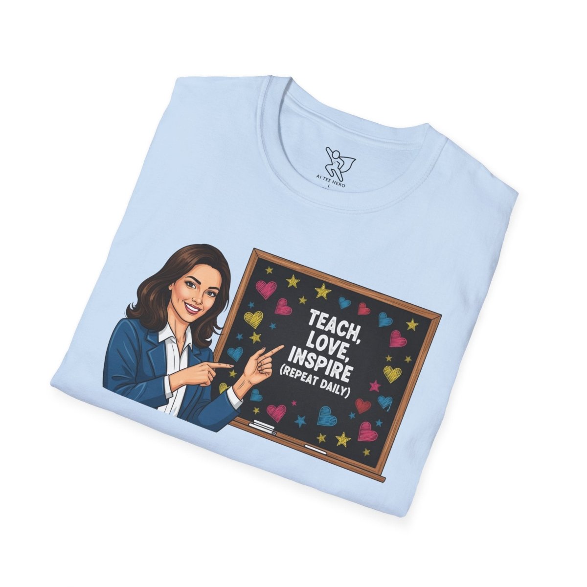 "Teach.Love.Inspire. Repeat Daily" CW - 2 Inspire Teacher T-Shirt, Gifts for Educators, Inspirational Tees, Cute Classroom Apparel, Teach Love Inspire Shirt - AI Tee Hero