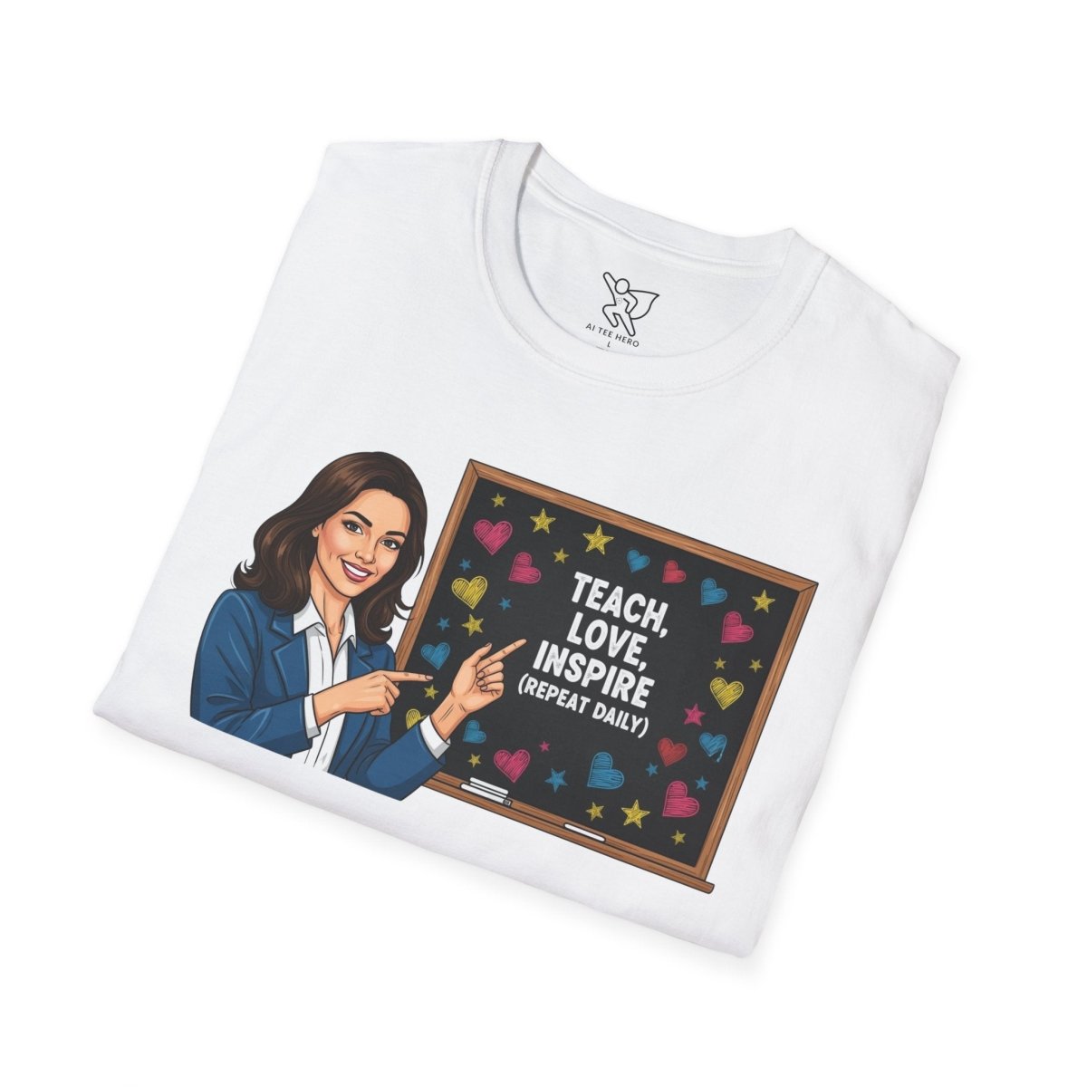 "Teach.Love.Inspire. Repeat Daily" CW - 2 Inspire Teacher T-Shirt, Gifts for Educators, Inspirational Tees, Cute Classroom Apparel, Teach Love Inspire Shirt - AI Tee Hero