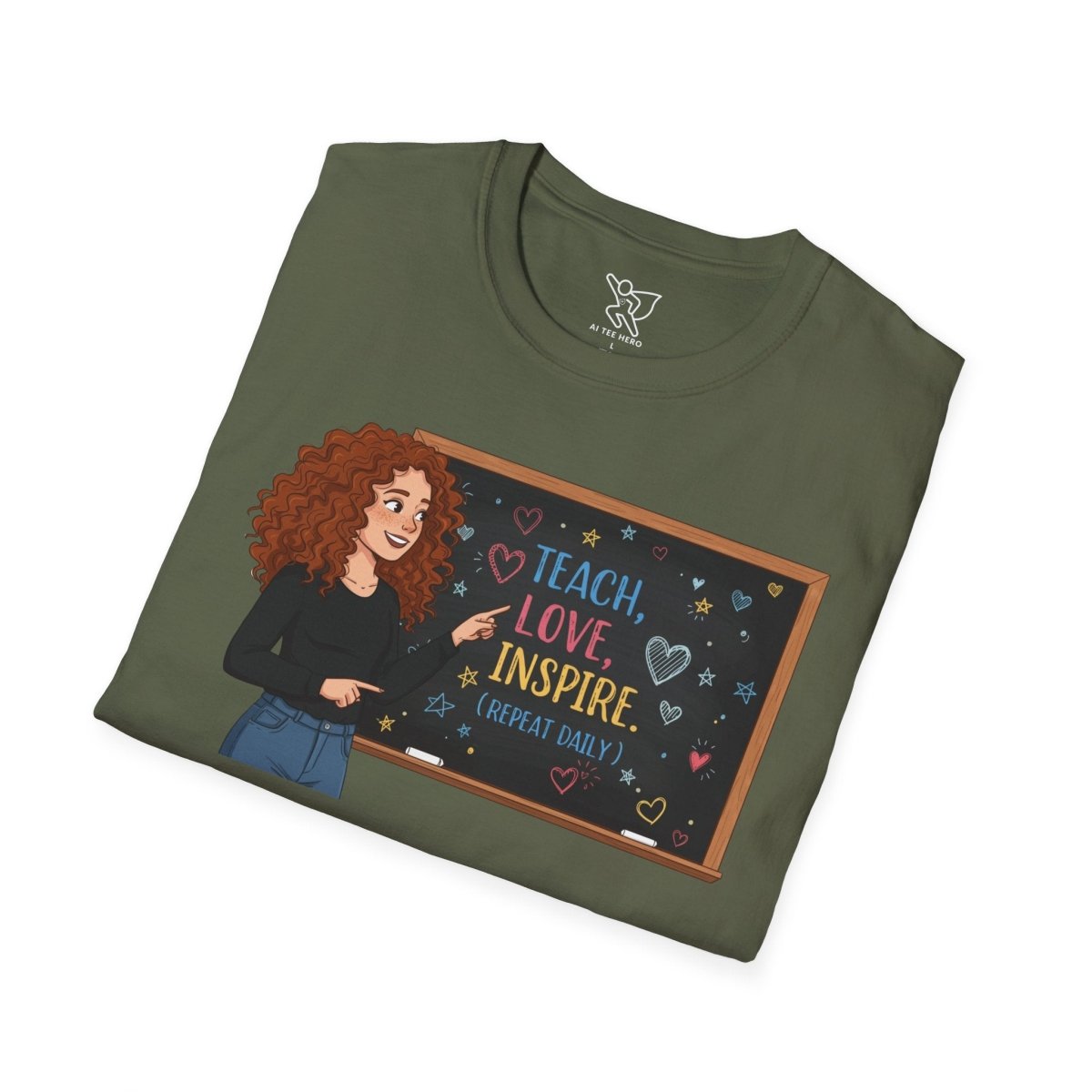 "Teach.Love.Inspire. Repeat Daily" CW - 3 Inspire Teacher T-Shirt, Gifts for Educators, Inspirational Tees, Cute Classroom Apparel, Teach Love Inspire Shirt - AI Tee Hero