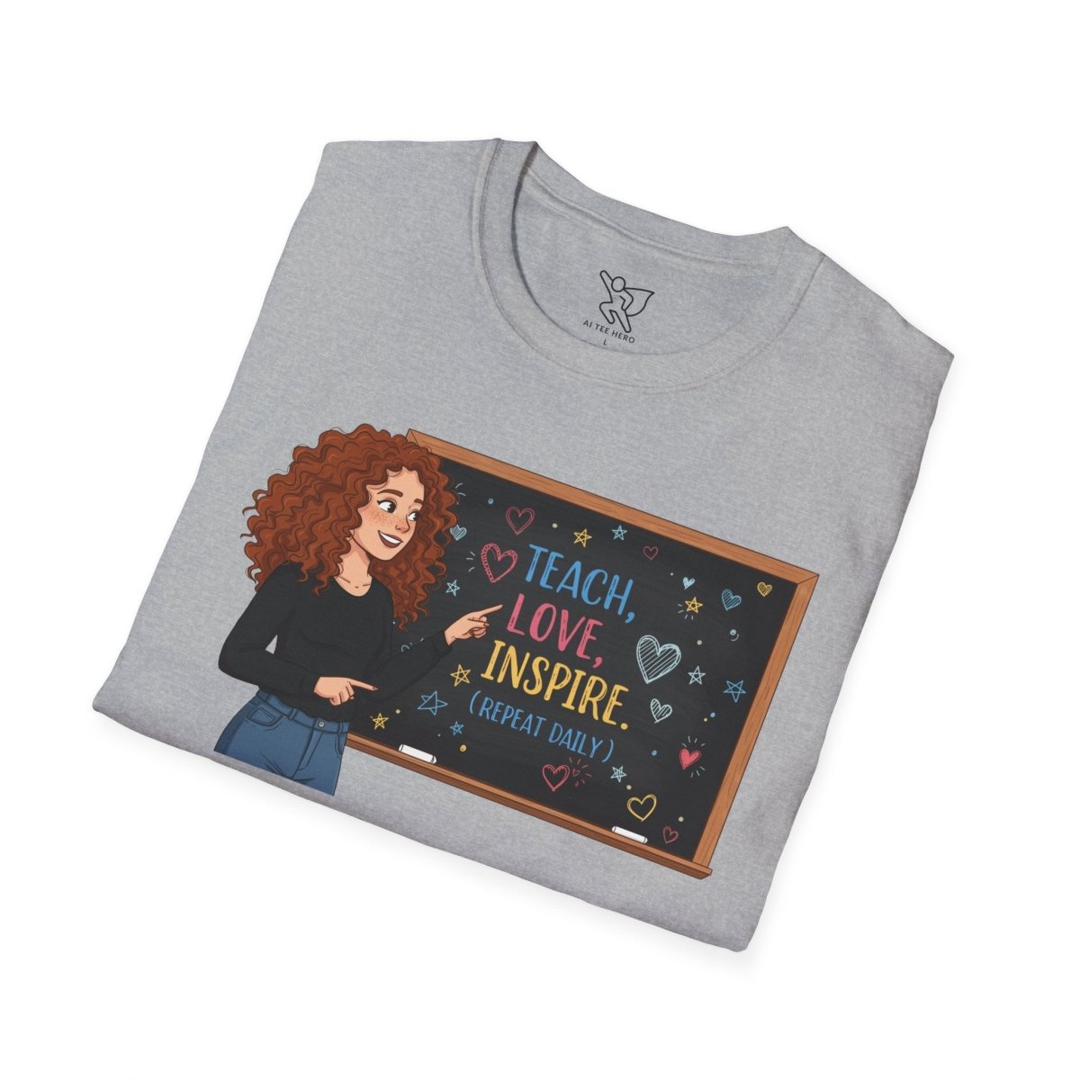 "Teach.Love.Inspire. Repeat Daily" CW - 3 Inspire Teacher T-Shirt, Gifts for Educators, Inspirational Tees, Cute Classroom Apparel, Teach Love Inspire Shirt - AI Tee Hero