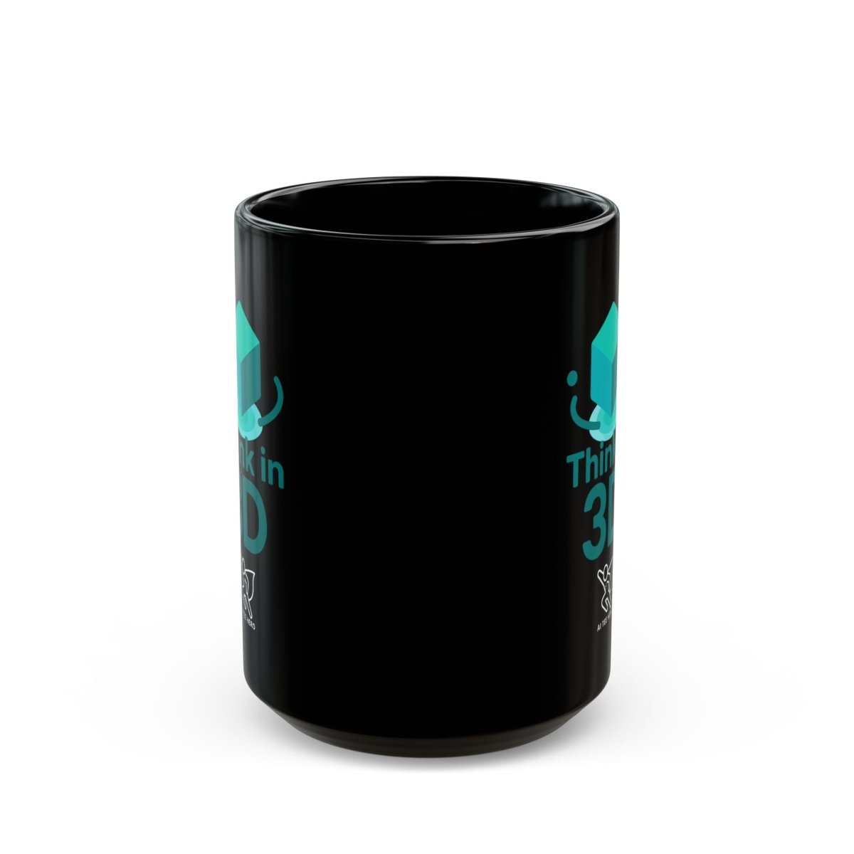 "Think in 3D" Black Mug - Unique Coffee Cup, Gift for Tech Lovers, Graphic Mug for Home or Office, 11oz & 15oz Sizes Available - AI Tee Hero