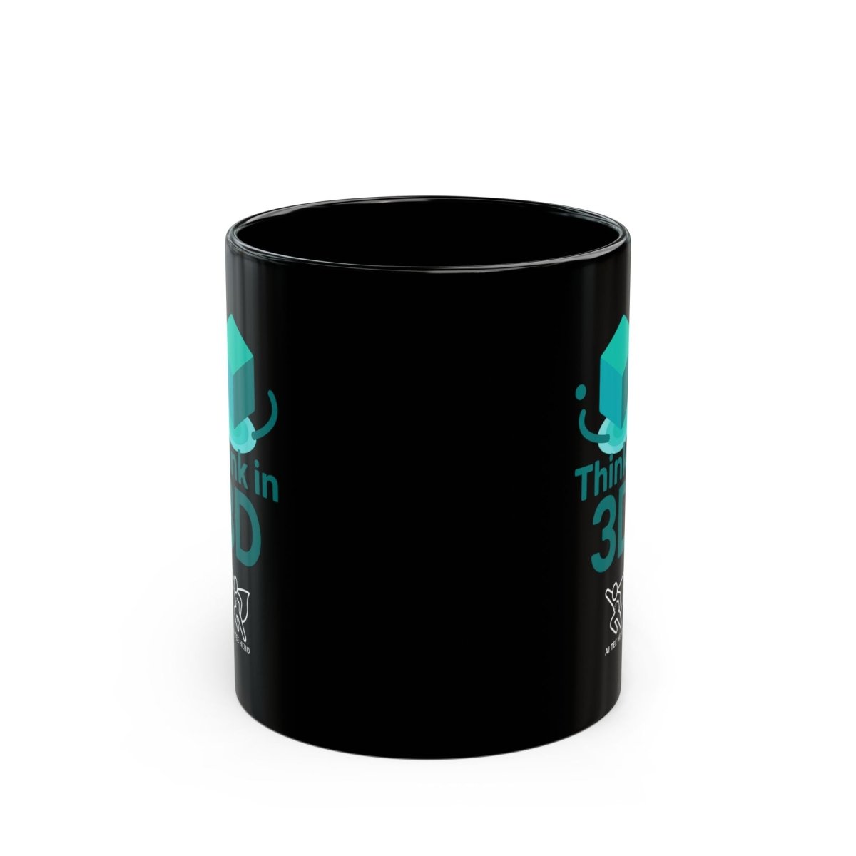 "Think in 3D" Black Mug - Unique Coffee Cup, Gift for Tech Lovers, Graphic Mug for Home or Office, 11oz & 15oz Sizes Available - AI Tee Hero