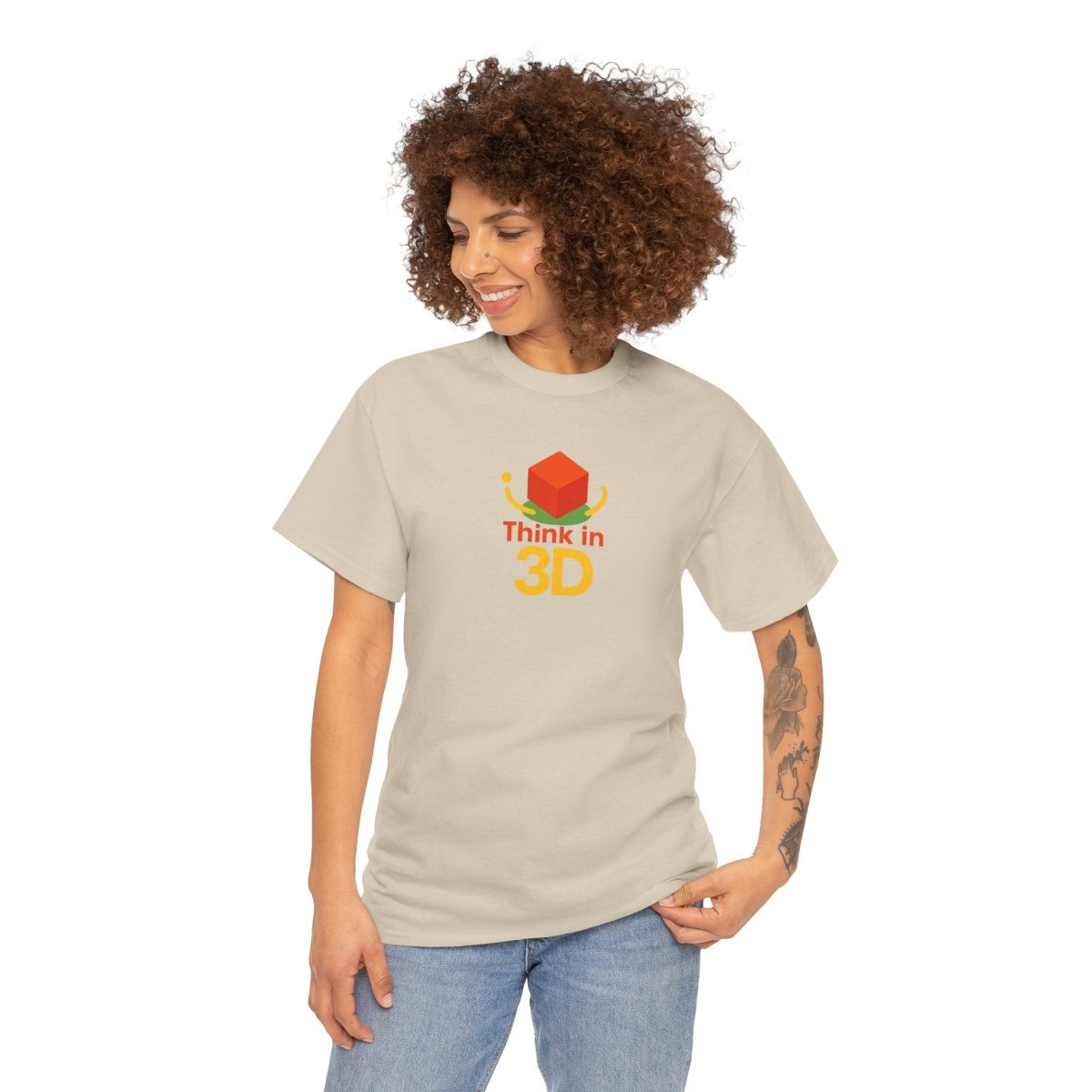 "Think in 3D" Graphic Cotton Tee, Fun T-Shirt Gift, Educational Apparel, Unisex Casual Wear, Creative Gift Idea CW - 1 Orange - AI Tee Hero