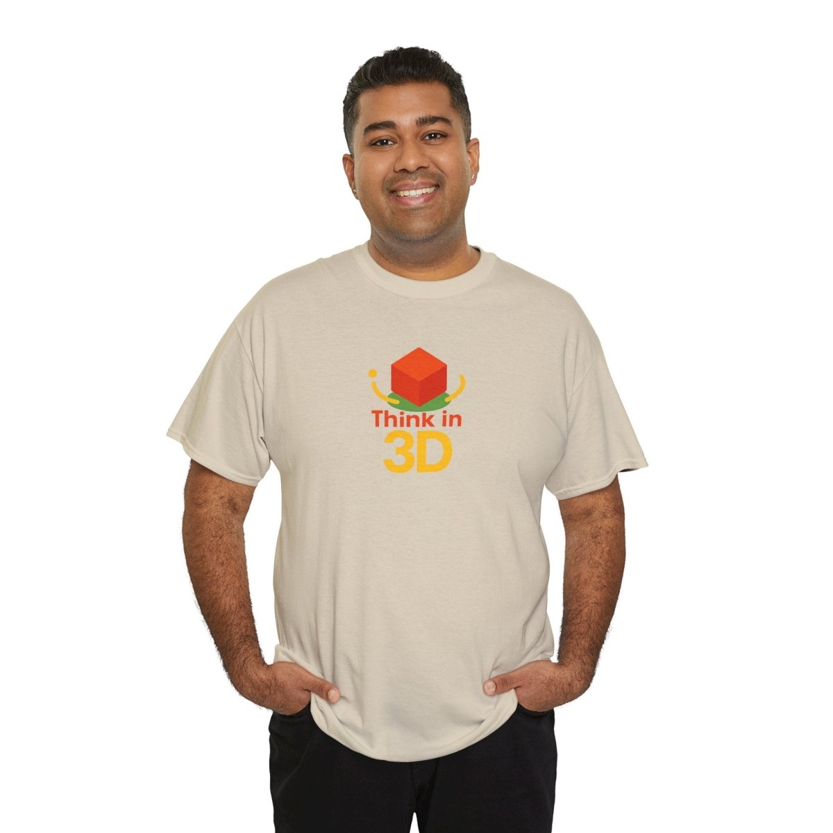 "Think in 3D" Graphic Cotton Tee, Fun T-Shirt Gift, Educational Apparel, Unisex Casual Wear, Creative Gift Idea CW - 1 Orange - AI Tee Hero