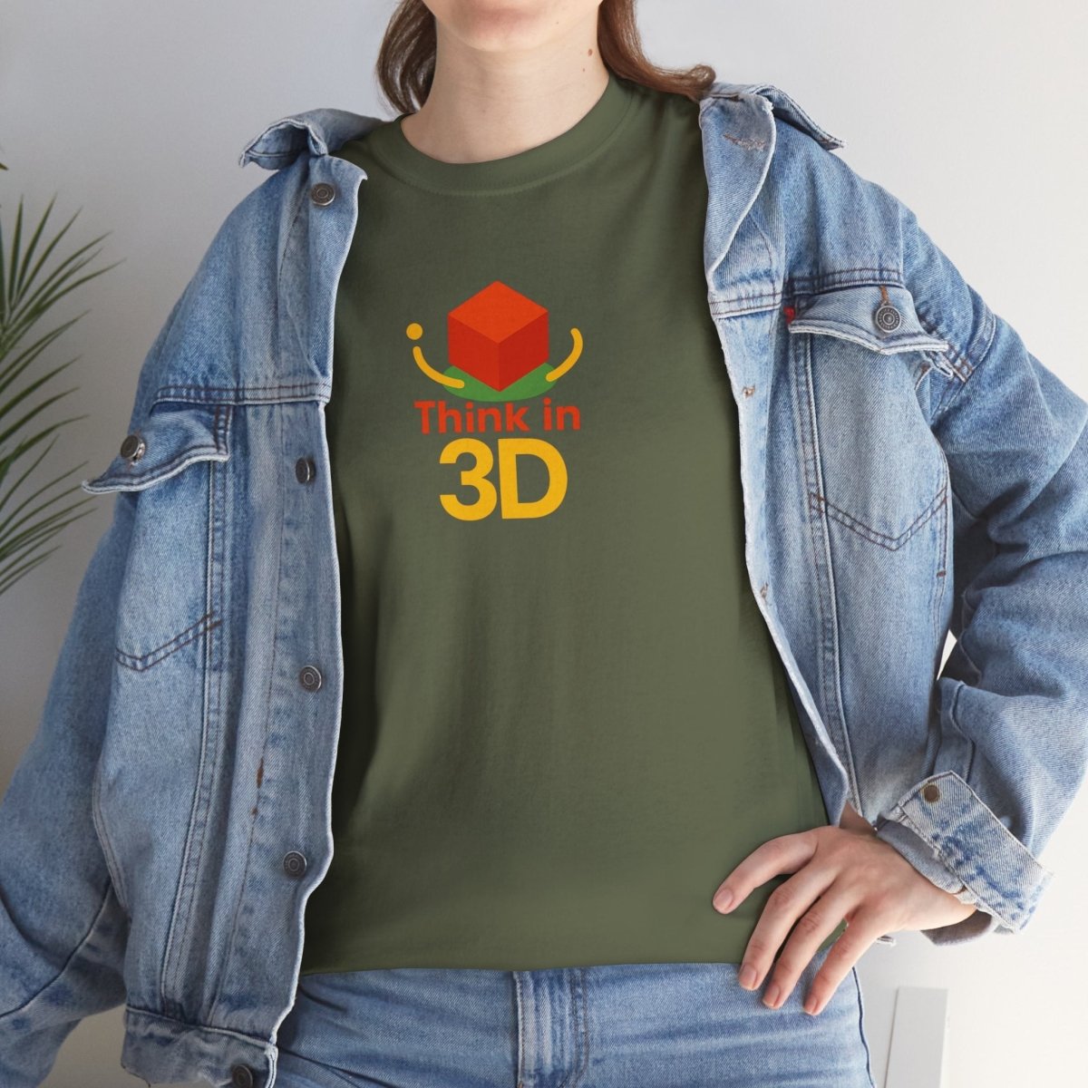 "Think in 3D" Graphic Cotton Tee, Fun T-Shirt Gift, Educational Apparel, Unisex Casual Wear, Creative Gift Idea CW - 1 Orange - AI Tee Hero