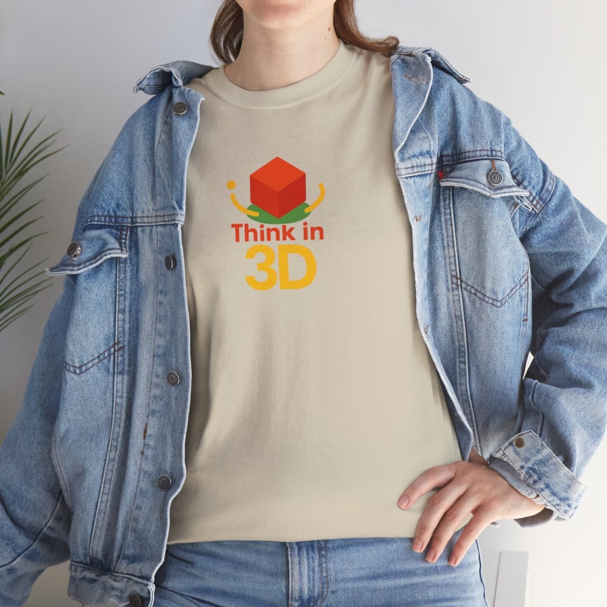 "Think in 3D" Graphic Cotton Tee, Fun T-Shirt Gift, Educational Apparel, Unisex Casual Wear, Creative Gift Idea CW - 1 Orange - AI Tee Hero