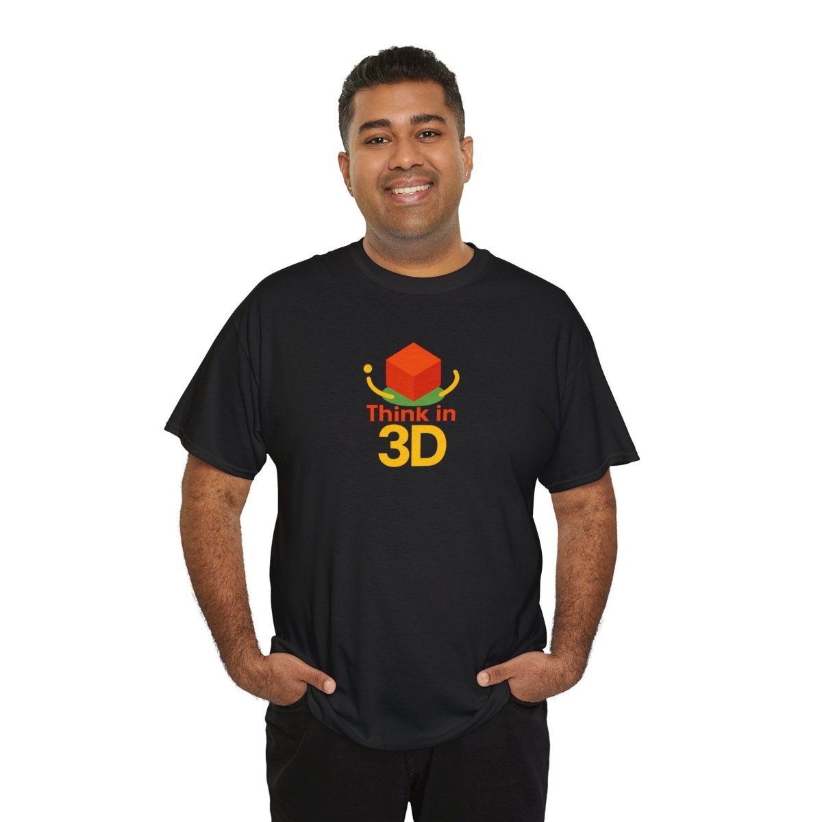 "Think in 3D" Graphic Cotton Tee, Fun T-Shirt Gift, Educational Apparel, Unisex Casual Wear, Creative Gift Idea CW - 1 Orange - AI Tee Hero