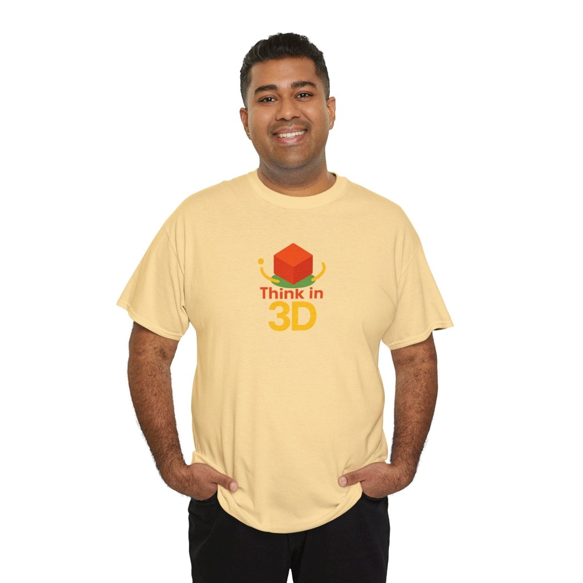 "Think in 3D" Graphic Cotton Tee, Fun T-Shirt Gift, Educational Apparel, Unisex Casual Wear, Creative Gift Idea CW - 1 Orange - AI Tee Hero