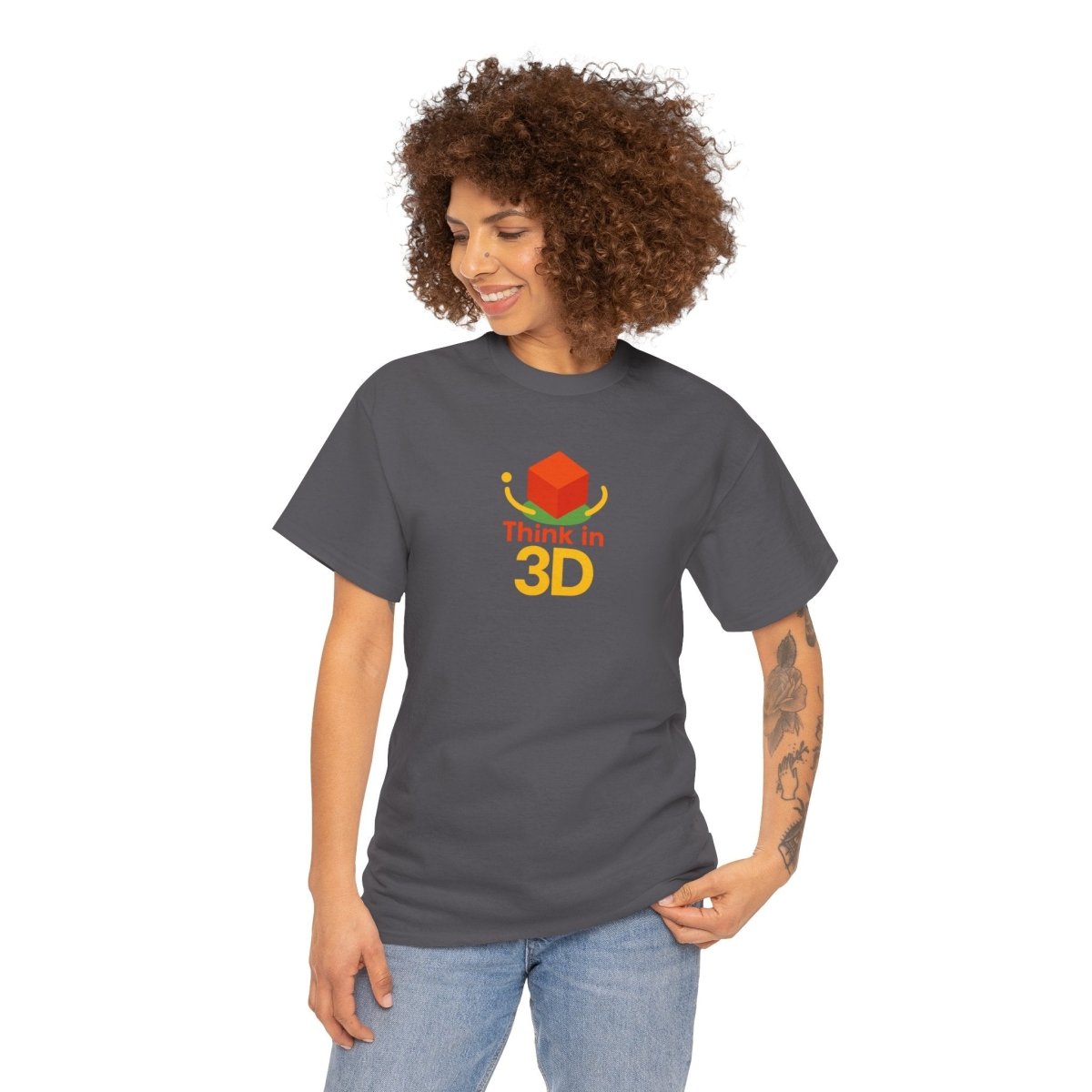 "Think in 3D" Graphic Cotton Tee, Fun T-Shirt Gift, Educational Apparel, Unisex Casual Wear, Creative Gift Idea CW - 1 Orange - AI Tee Hero