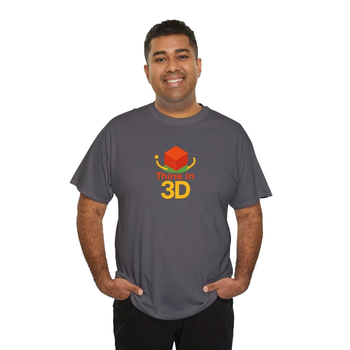 "Think in 3D" Graphic Cotton Tee, Fun T-Shirt Gift, Educational Apparel, Unisex Casual Wear, Creative Gift Idea CW - 1 Orange - AI Tee Hero
