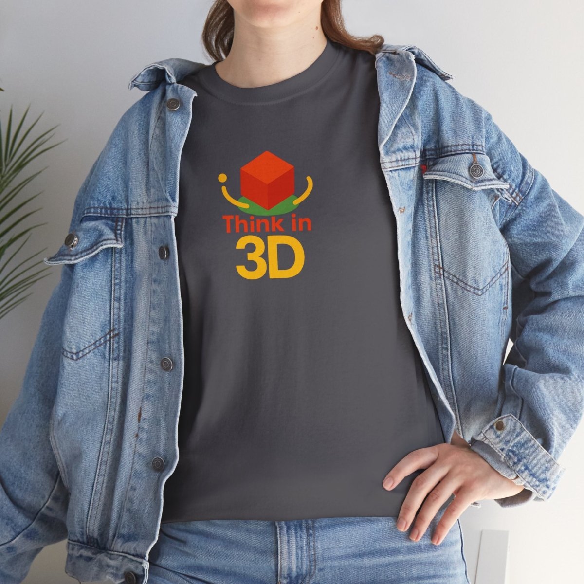 "Think in 3D" Graphic Cotton Tee, Fun T-Shirt Gift, Educational Apparel, Unisex Casual Wear, Creative Gift Idea CW - 1 Orange - AI Tee Hero