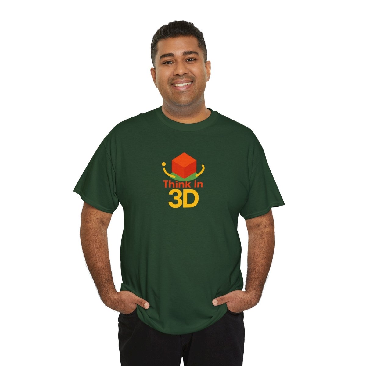 "Think in 3D" Graphic Cotton Tee, Fun T-Shirt Gift, Educational Apparel, Unisex Casual Wear, Creative Gift Idea CW - 1 Orange - AI Tee Hero