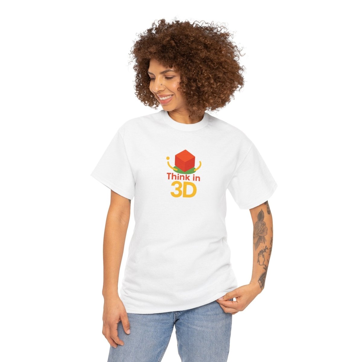 "Think in 3D" Graphic Cotton Tee, Fun T-Shirt Gift, Educational Apparel, Unisex Casual Wear, Creative Gift Idea CW - 1 Orange - AI Tee Hero