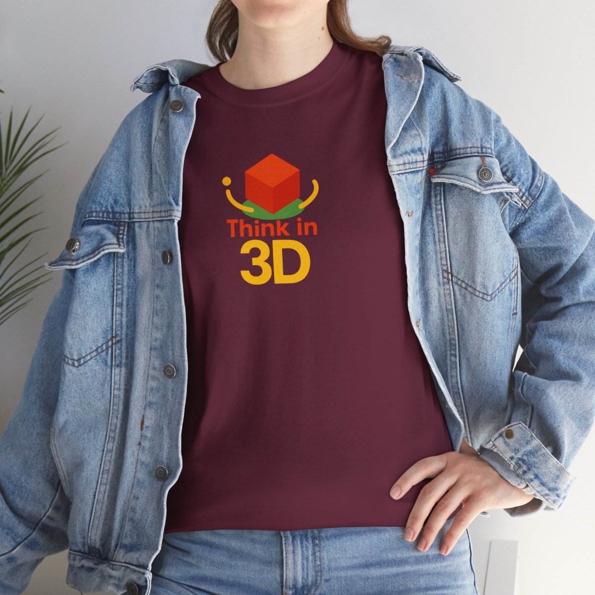 "Think in 3D" Graphic Cotton Tee, Fun T-Shirt Gift, Educational Apparel, Unisex Casual Wear, Creative Gift Idea CW - 1 Orange - AI Tee Hero