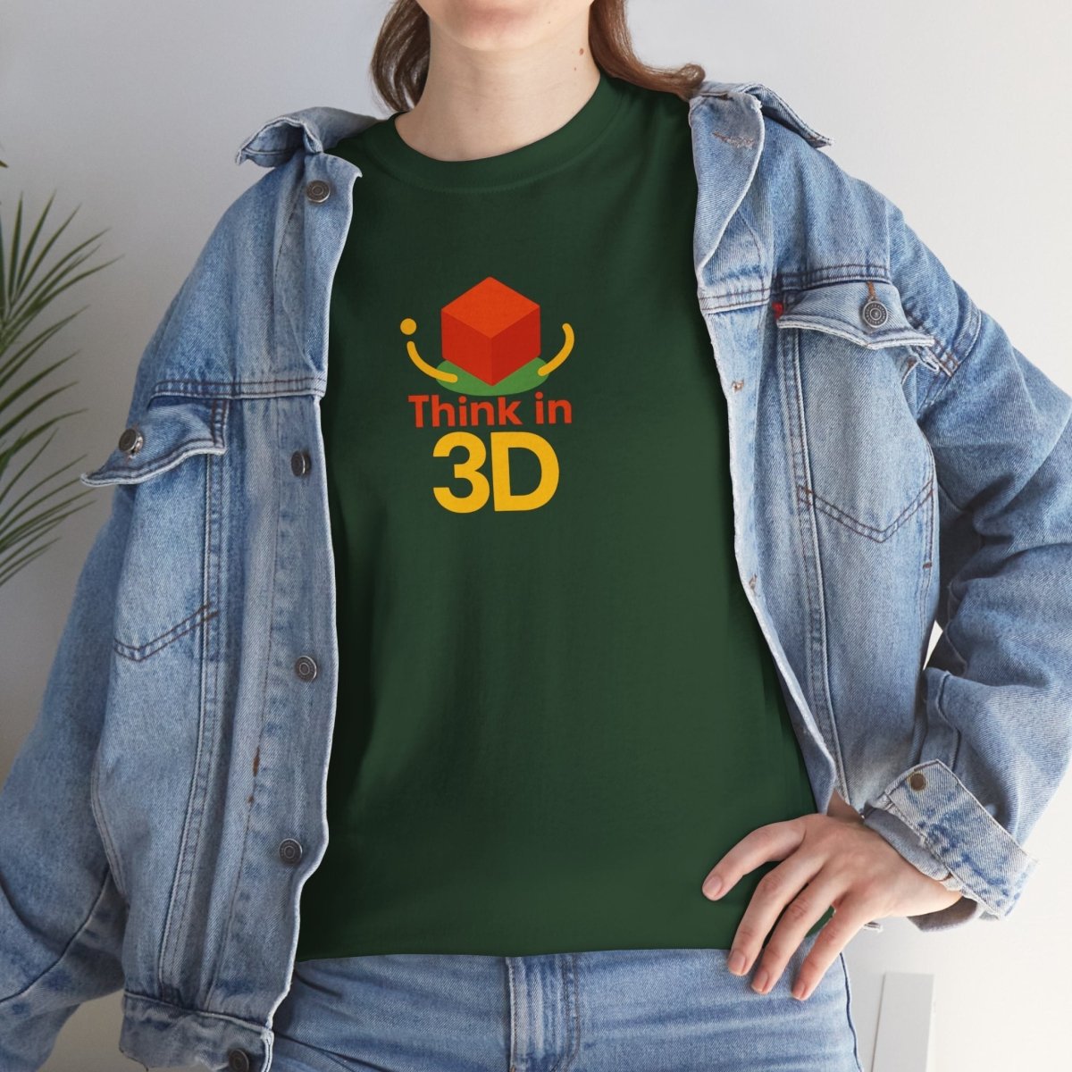 "Think in 3D" Graphic Cotton Tee, Fun T-Shirt Gift, Educational Apparel, Unisex Casual Wear, Creative Gift Idea CW - 1 Orange - AI Tee Hero