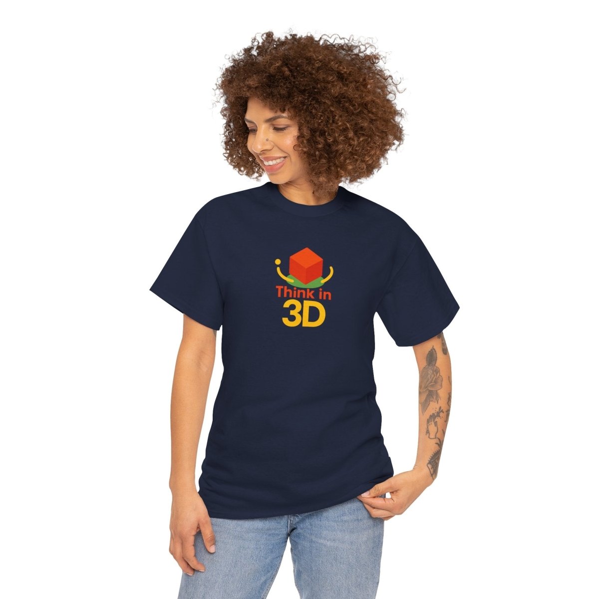 "Think in 3D" Graphic Cotton Tee, Fun T-Shirt Gift, Educational Apparel, Unisex Casual Wear, Creative Gift Idea CW - 1 Orange - AI Tee Hero