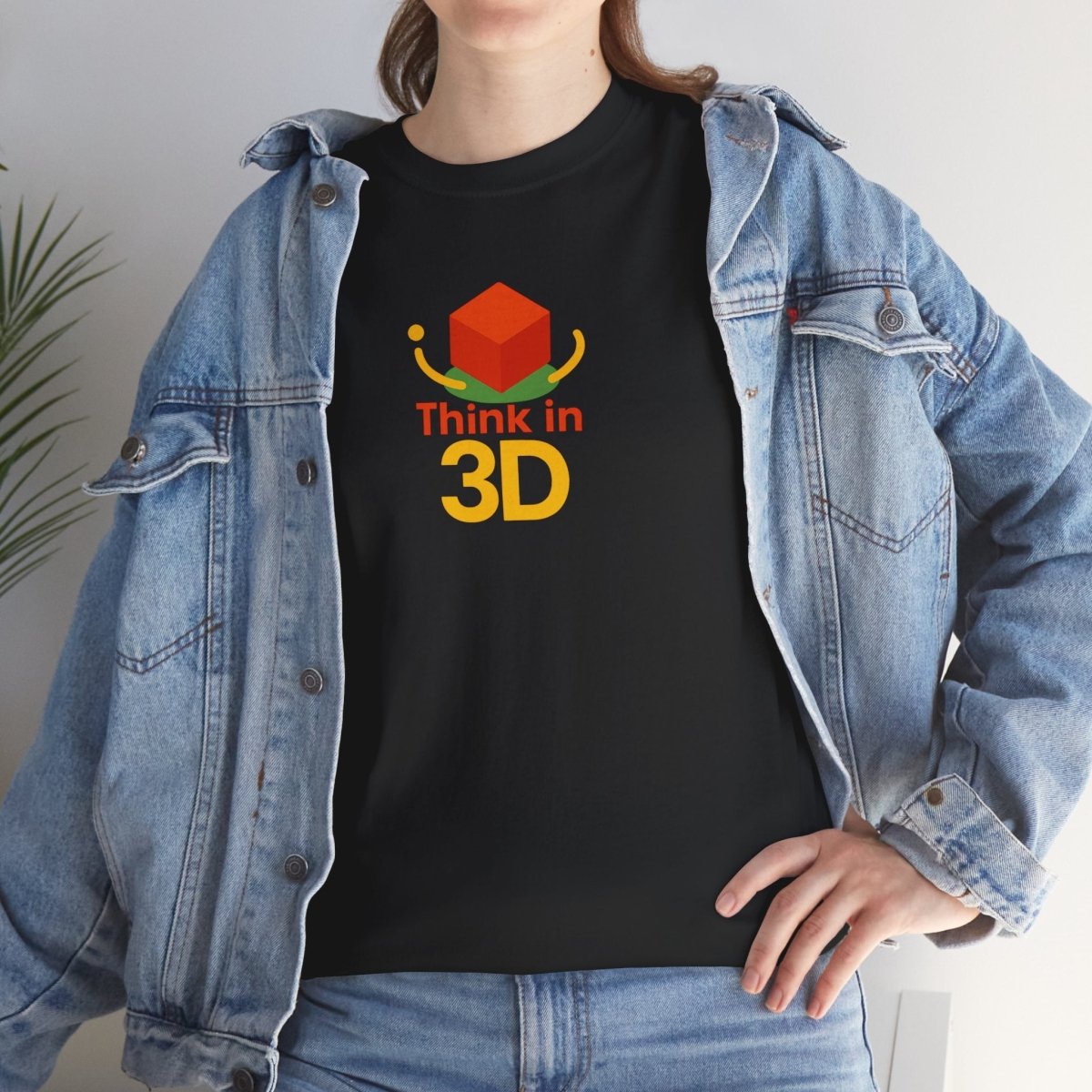 "Think in 3D" Graphic Cotton Tee, Fun T-Shirt Gift, Educational Apparel, Unisex Casual Wear, Creative Gift Idea CW - 1 Orange - AI Tee Hero