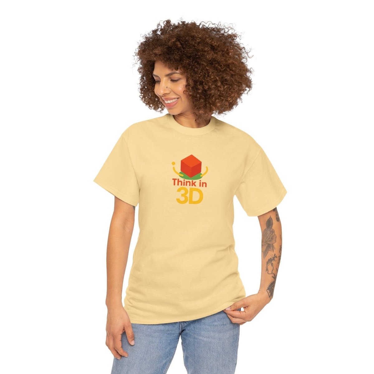 "Think in 3D" Graphic Cotton Tee, Fun T-Shirt Gift, Educational Apparel, Unisex Casual Wear, Creative Gift Idea CW - 1 Orange - AI Tee Hero
