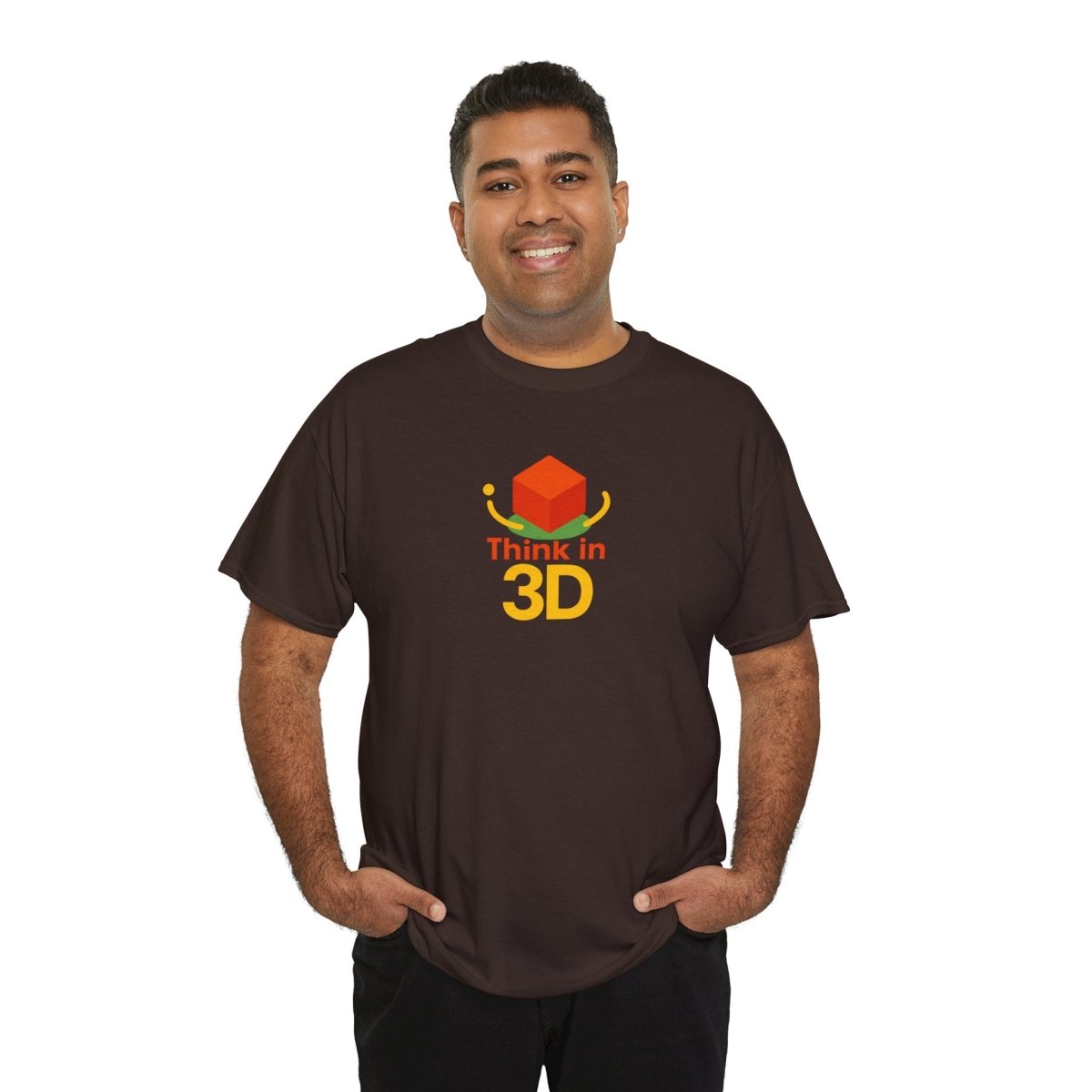 "Think in 3D" Graphic Cotton Tee, Fun T-Shirt Gift, Educational Apparel, Unisex Casual Wear, Creative Gift Idea CW - 1 Orange - AI Tee Hero
