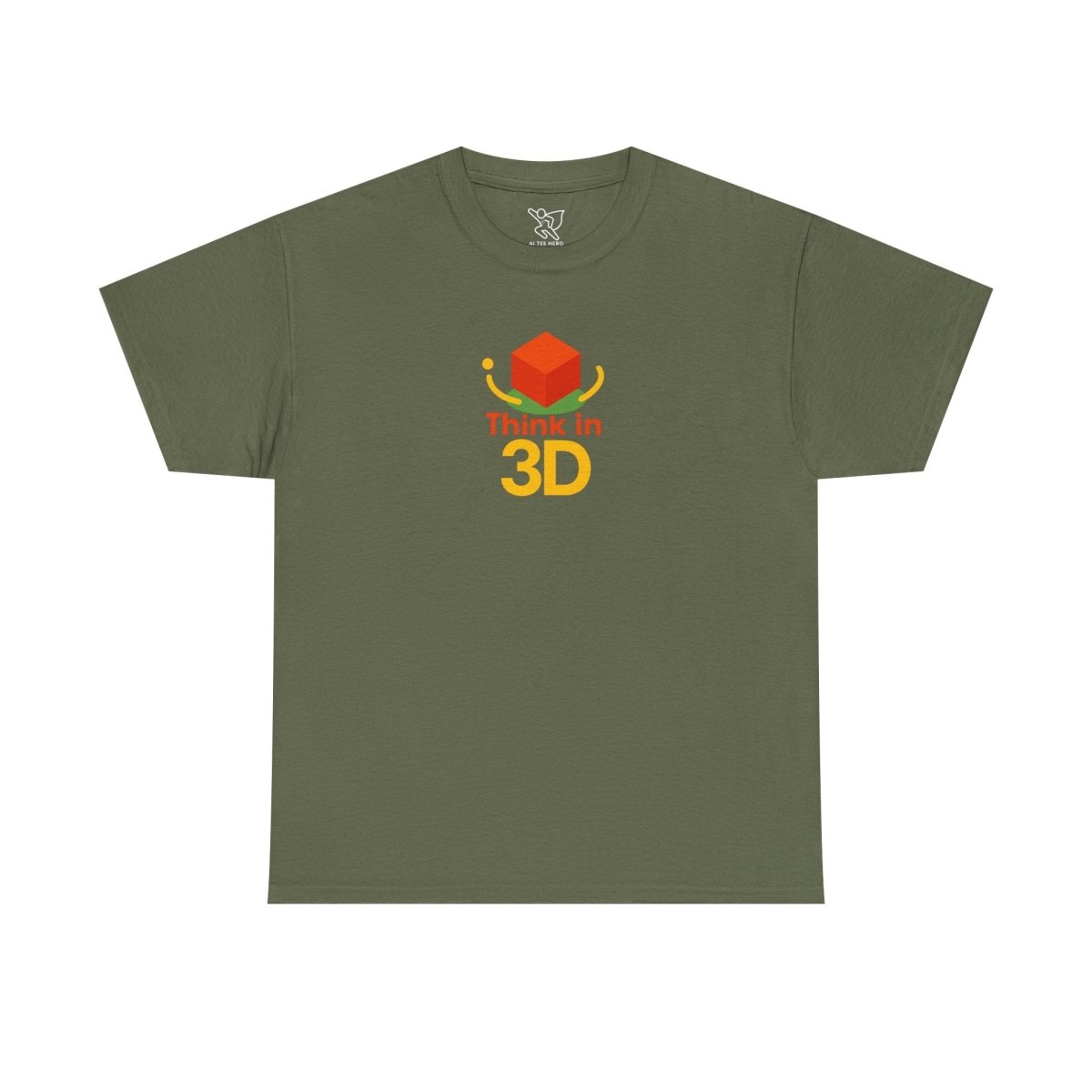 "Think in 3D" Graphic Cotton Tee, Fun T-Shirt Gift, Educational Apparel, Unisex Casual Wear, Creative Gift Idea CW - 1 Orange - AI Tee Hero