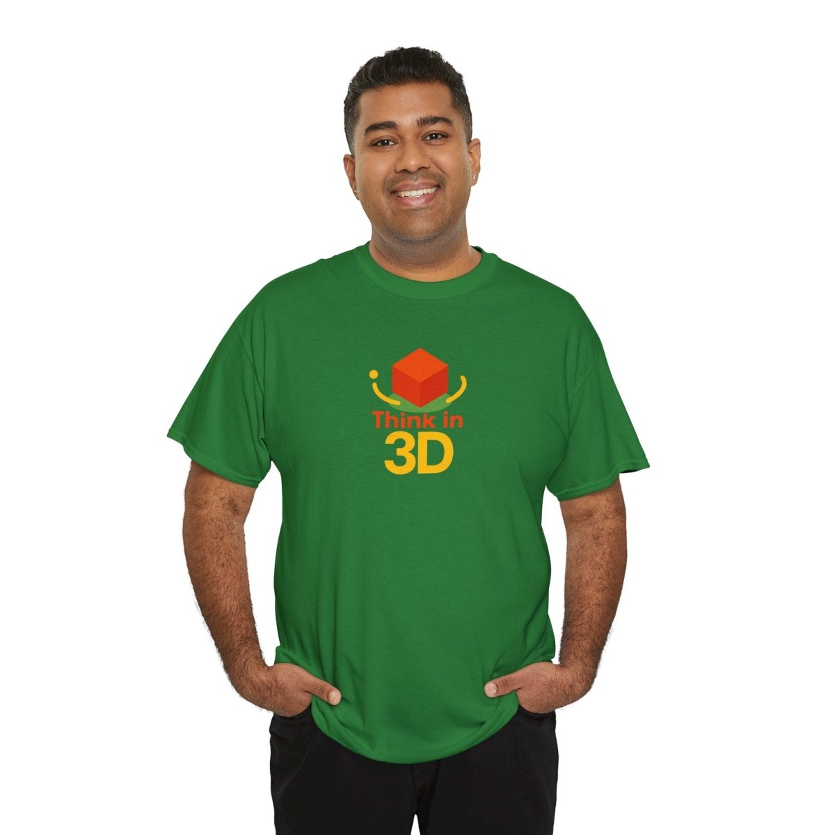 "Think in 3D" Graphic Cotton Tee, Fun T-Shirt Gift, Educational Apparel, Unisex Casual Wear, Creative Gift Idea CW - 1 Orange - AI Tee Hero