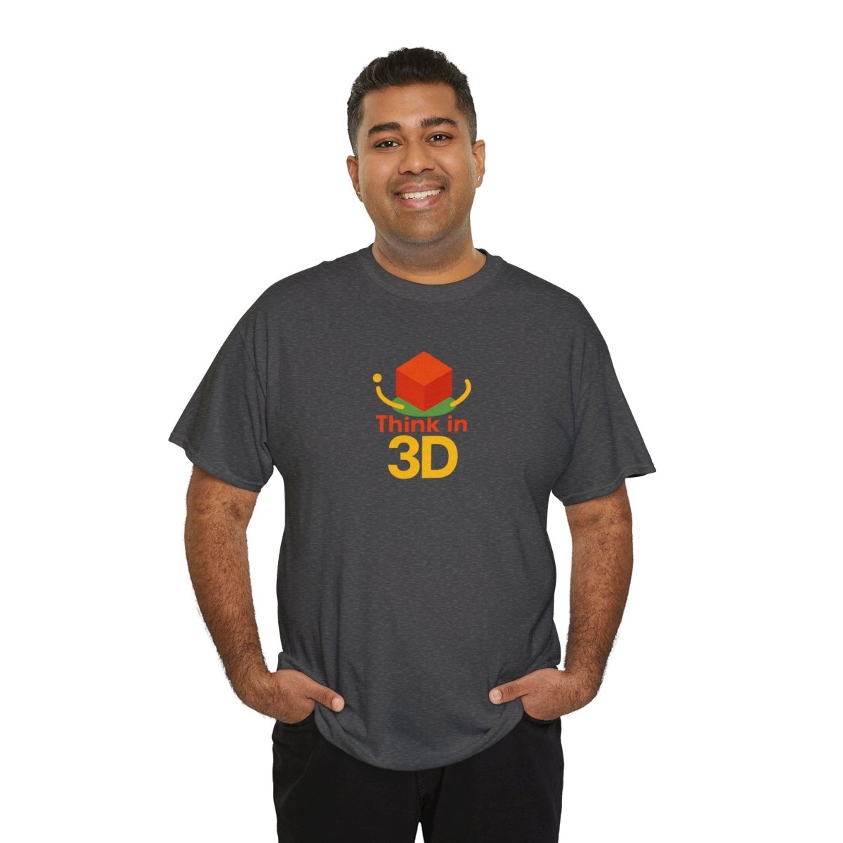 "Think in 3D" Graphic Cotton Tee, Fun T-Shirt Gift, Educational Apparel, Unisex Casual Wear, Creative Gift Idea CW - 1 Orange - AI Tee Hero