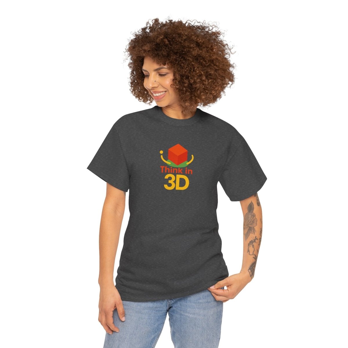 "Think in 3D" Graphic Cotton Tee, Fun T-Shirt Gift, Educational Apparel, Unisex Casual Wear, Creative Gift Idea CW - 1 Orange - AI Tee Hero