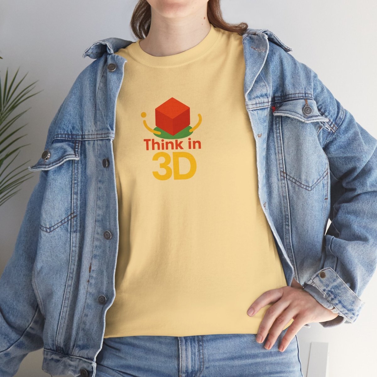 "Think in 3D" Graphic Cotton Tee, Fun T-Shirt Gift, Educational Apparel, Unisex Casual Wear, Creative Gift Idea CW - 1 Orange - AI Tee Hero