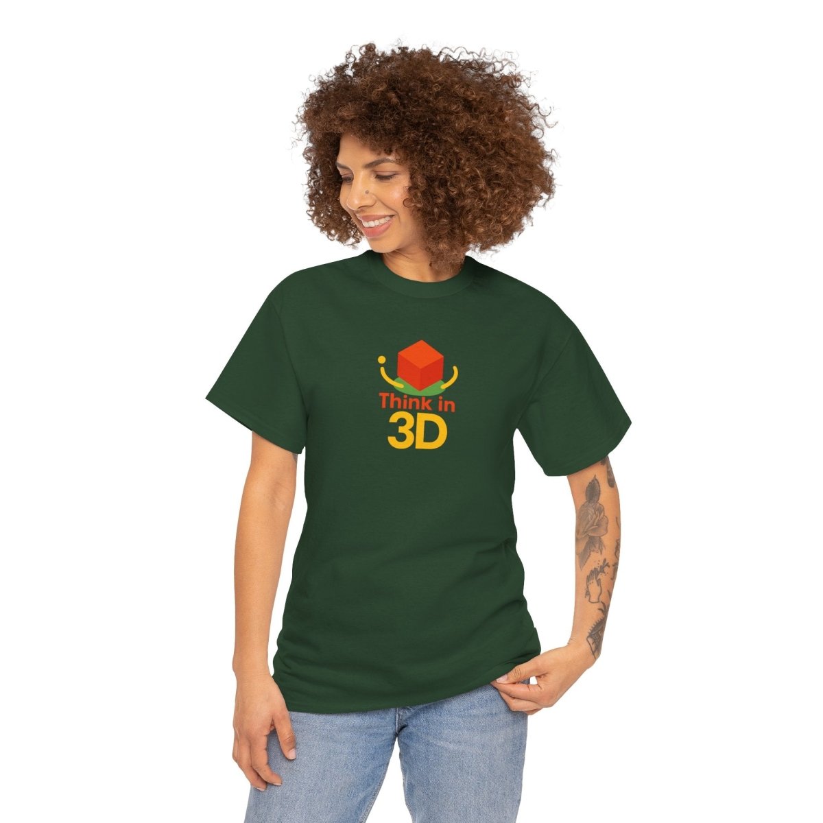 "Think in 3D" Graphic Cotton Tee, Fun T-Shirt Gift, Educational Apparel, Unisex Casual Wear, Creative Gift Idea CW - 1 Orange - AI Tee Hero
