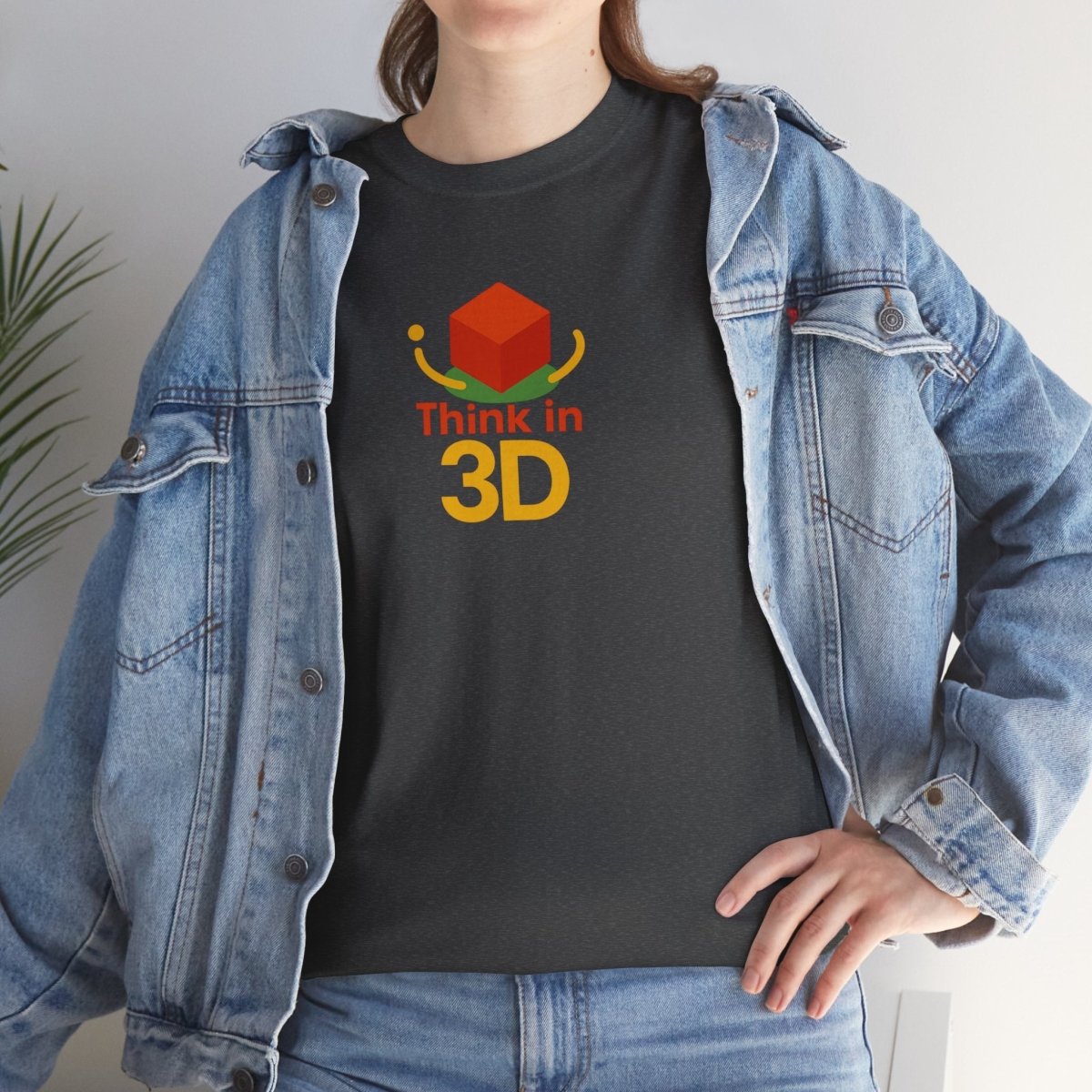 "Think in 3D" Graphic Cotton Tee, Fun T-Shirt Gift, Educational Apparel, Unisex Casual Wear, Creative Gift Idea CW - 1 Orange - AI Tee Hero