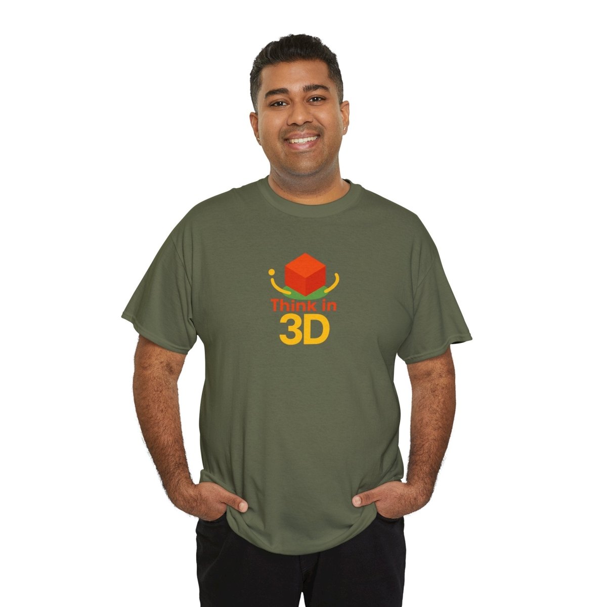 "Think in 3D" Graphic Cotton Tee, Fun T-Shirt Gift, Educational Apparel, Unisex Casual Wear, Creative Gift Idea CW - 1 Orange - AI Tee Hero