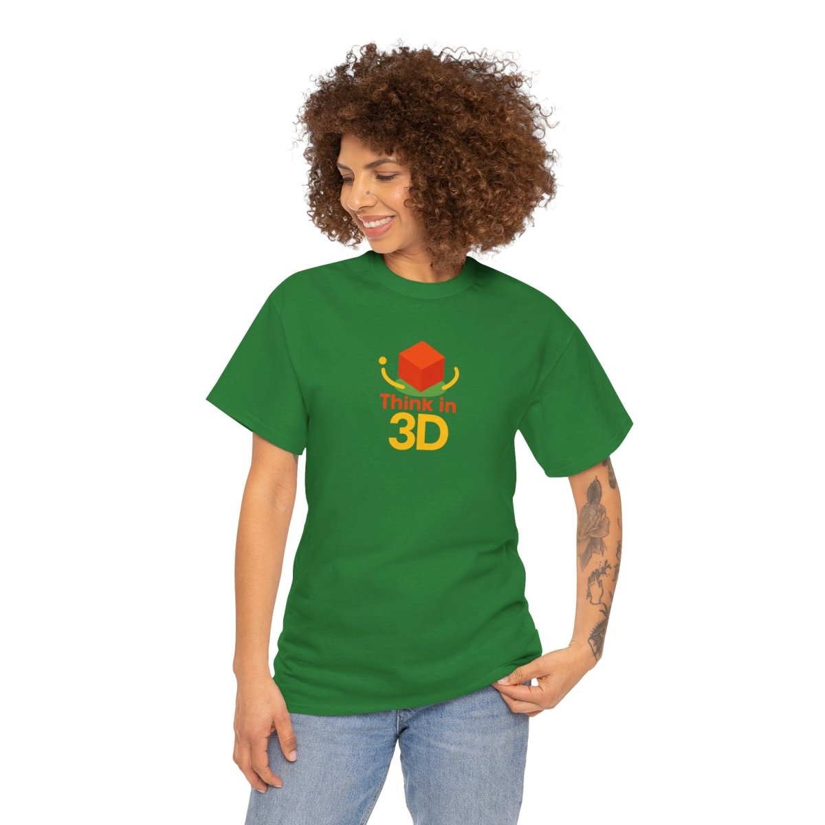 "Think in 3D" Graphic Cotton Tee, Fun T-Shirt Gift, Educational Apparel, Unisex Casual Wear, Creative Gift Idea CW - 1 Orange - AI Tee Hero
