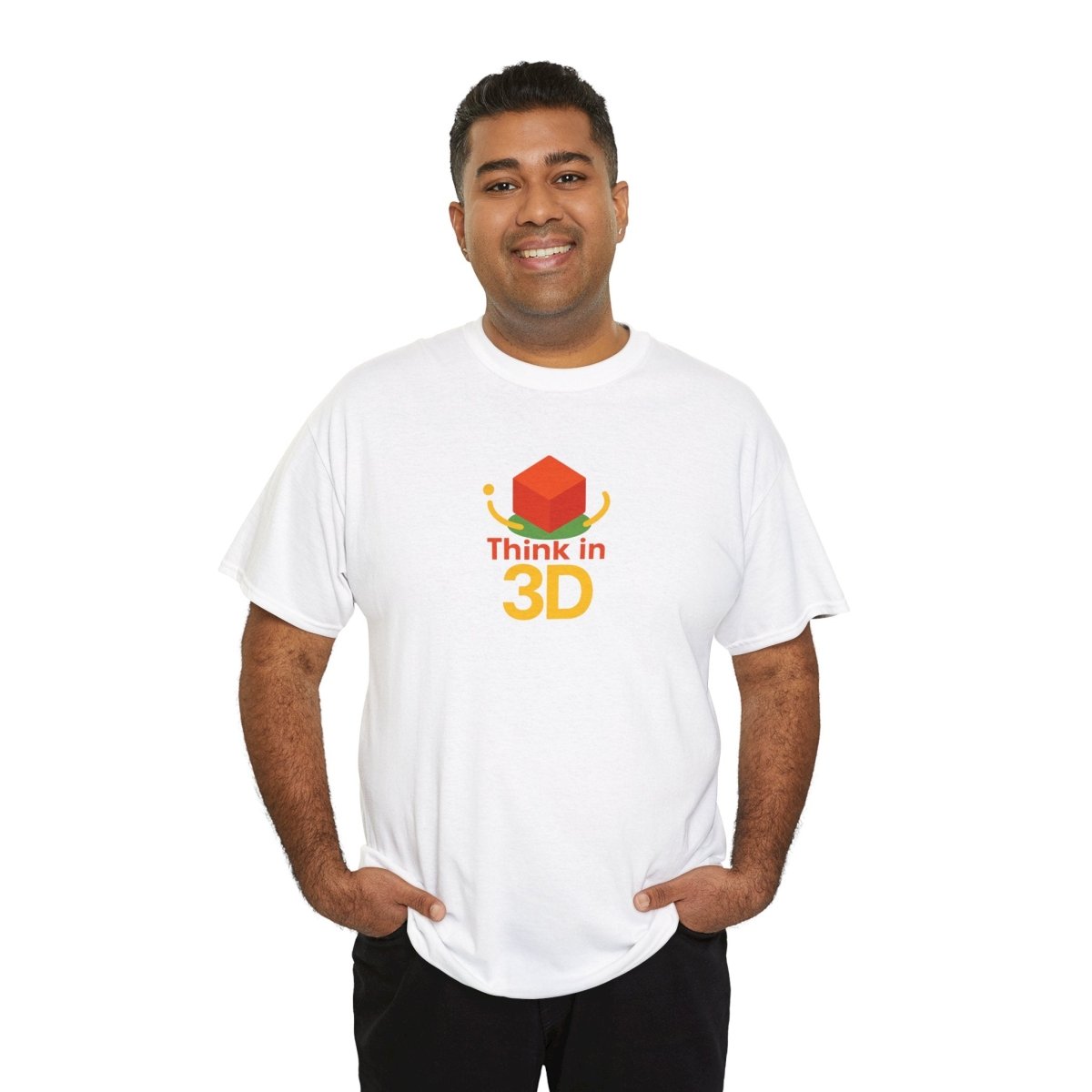 "Think in 3D" Graphic Cotton Tee, Fun T-Shirt Gift, Educational Apparel, Unisex Casual Wear, Creative Gift Idea CW - 1 Orange - AI Tee Hero