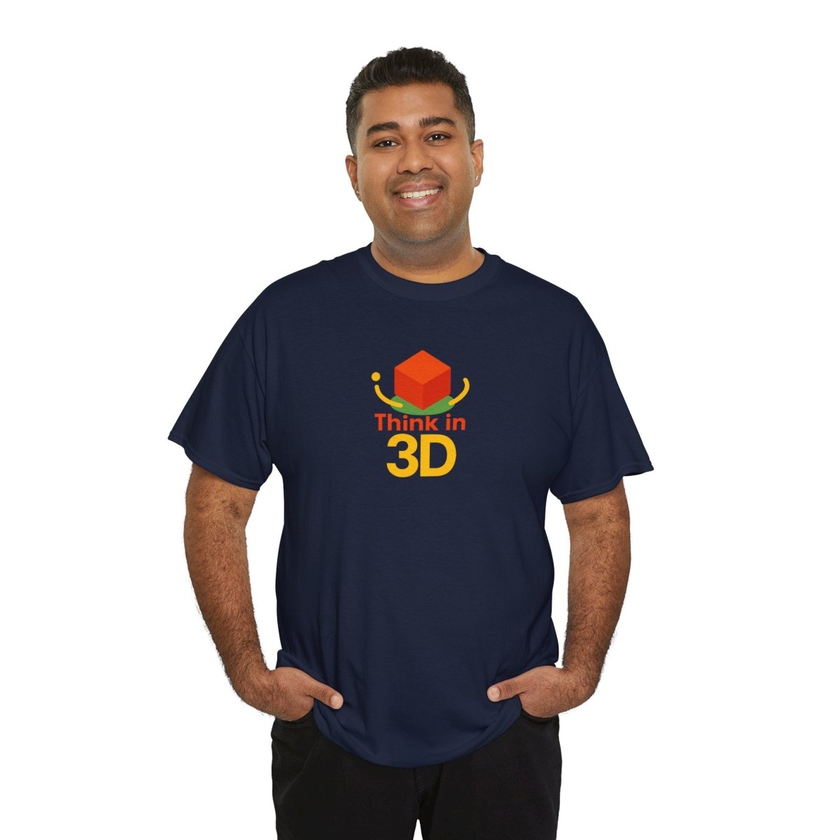 "Think in 3D" Graphic Cotton Tee, Fun T-Shirt Gift, Educational Apparel, Unisex Casual Wear, Creative Gift Idea CW - 1 Orange - AI Tee Hero