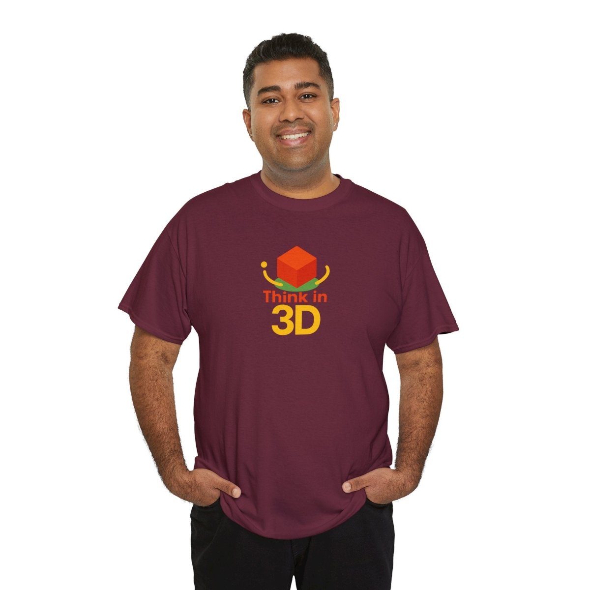 "Think in 3D" Graphic Cotton Tee, Fun T-Shirt Gift, Educational Apparel, Unisex Casual Wear, Creative Gift Idea CW - 1 Orange - AI Tee Hero
