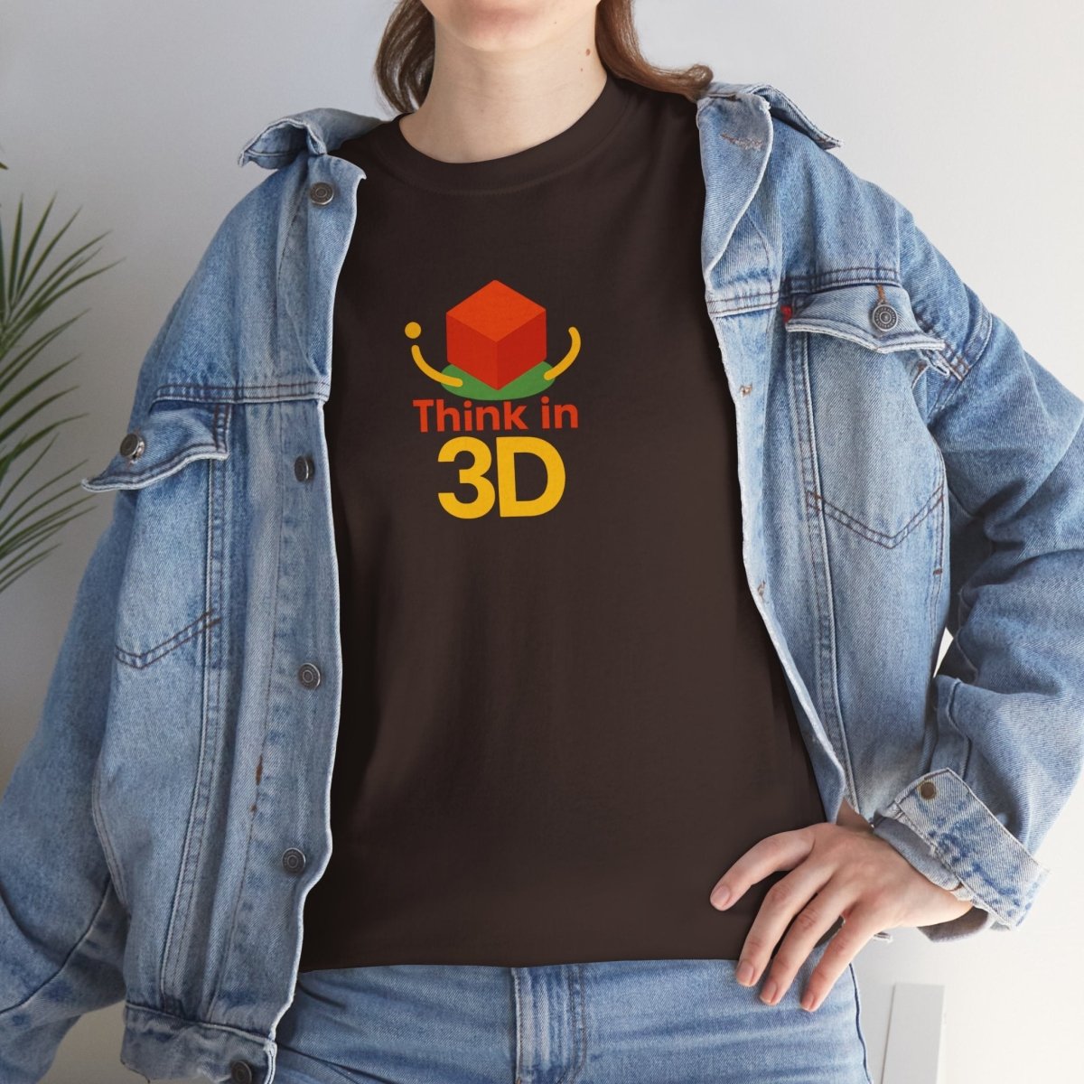"Think in 3D" Graphic Cotton Tee, Fun T-Shirt Gift, Educational Apparel, Unisex Casual Wear, Creative Gift Idea CW - 1 Orange - AI Tee Hero