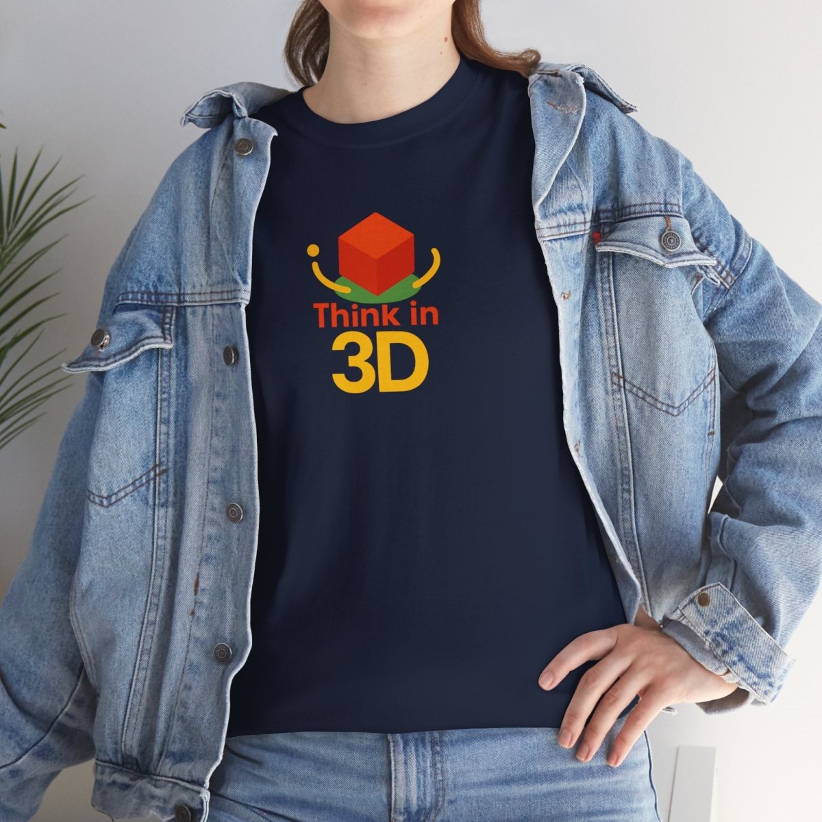"Think in 3D" Graphic Cotton Tee, Fun T-Shirt Gift, Educational Apparel, Unisex Casual Wear, Creative Gift Idea CW - 1 Orange - AI Tee Hero