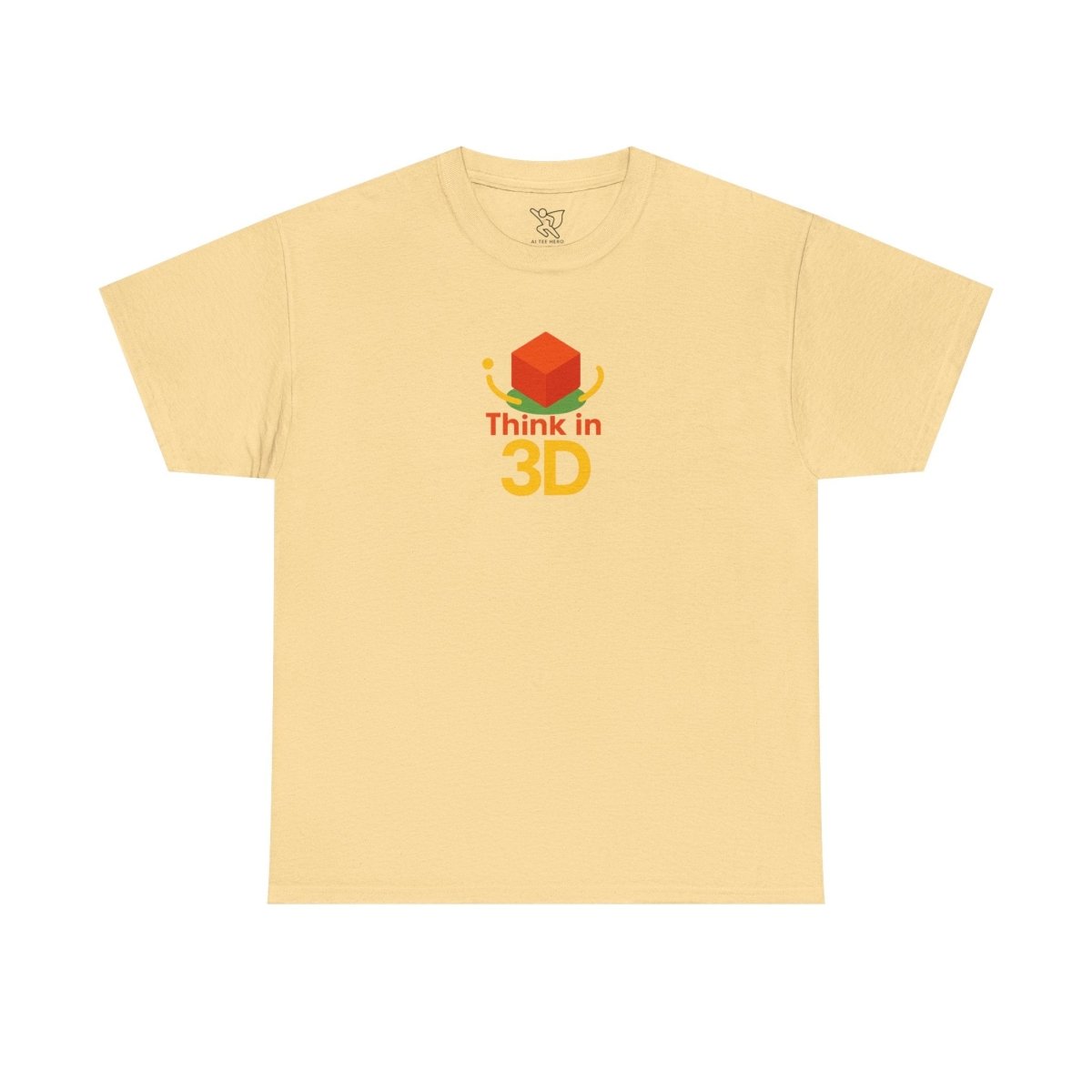 "Think in 3D" Graphic Cotton Tee, Fun T-Shirt Gift, Educational Apparel, Unisex Casual Wear, Creative Gift Idea CW - 1 Orange - AI Tee Hero