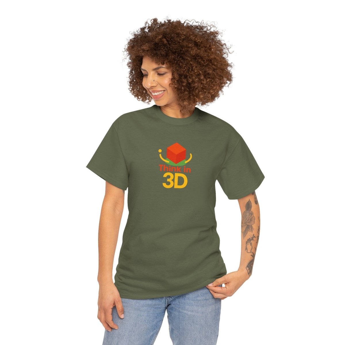 "Think in 3D" Graphic Cotton Tee, Fun T-Shirt Gift, Educational Apparel, Unisex Casual Wear, Creative Gift Idea CW - 1 Orange - AI Tee Hero