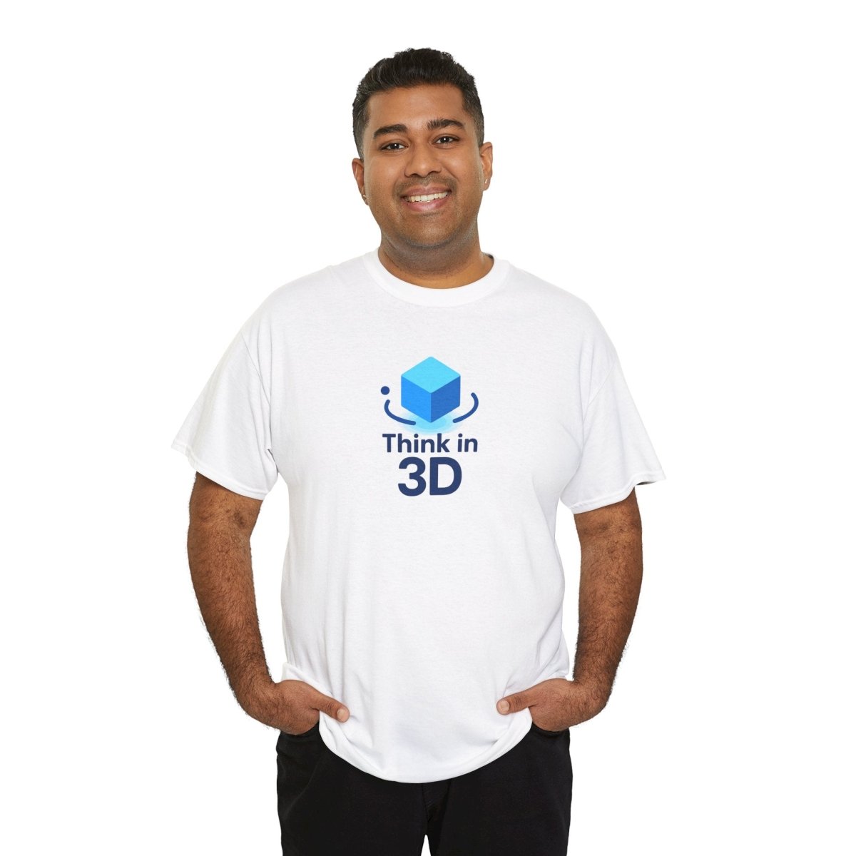 "Think in 3D" Graphic Cotton Tee, Fun T-Shirt Gift, Educational Apparel, Unisex Casual Wear, Creative Gift Idea CW - 2 Blue - AI Tee Hero