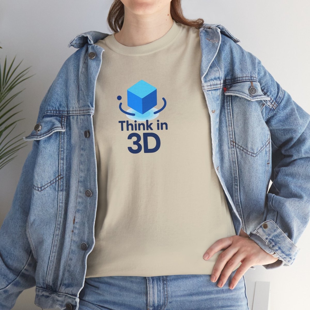 "Think in 3D" Graphic Cotton Tee, Fun T-Shirt Gift, Educational Apparel, Unisex Casual Wear, Creative Gift Idea CW - 2 Blue - AI Tee Hero