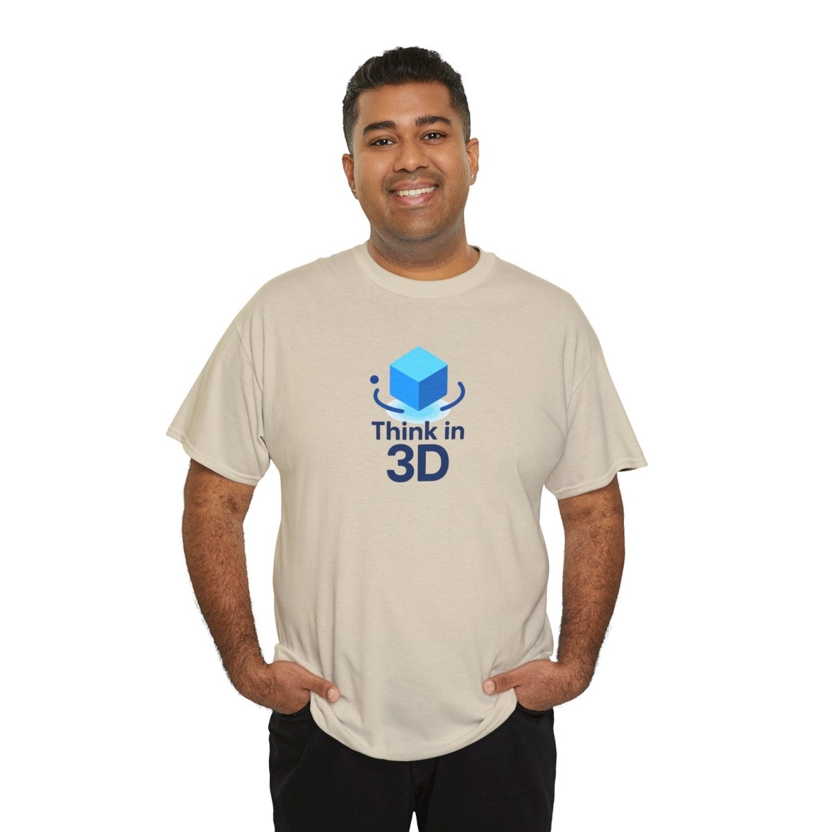 "Think in 3D" Graphic Cotton Tee, Fun T-Shirt Gift, Educational Apparel, Unisex Casual Wear, Creative Gift Idea CW - 2 Blue - AI Tee Hero