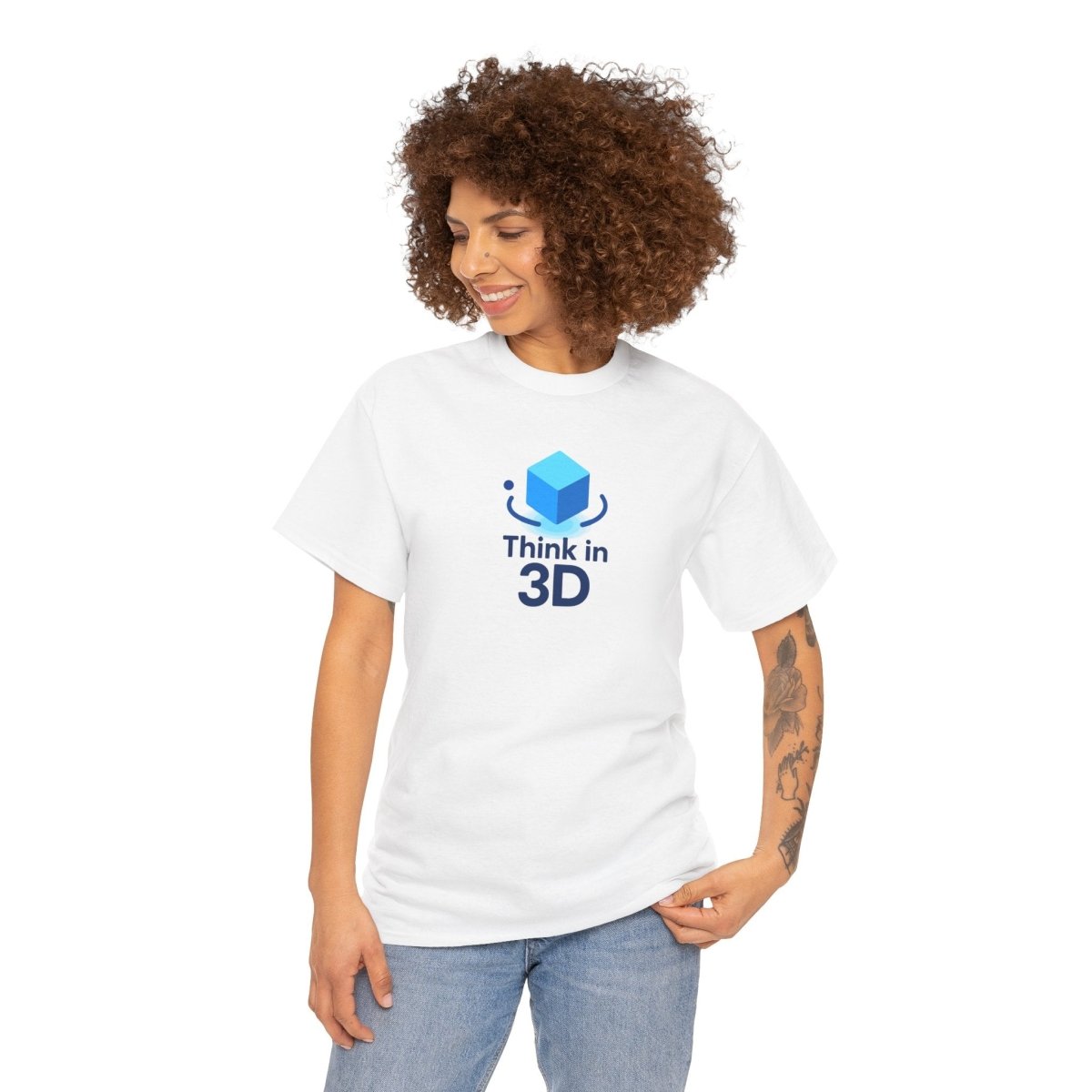 "Think in 3D" Graphic Cotton Tee, Fun T-Shirt Gift, Educational Apparel, Unisex Casual Wear, Creative Gift Idea CW - 2 Blue - AI Tee Hero