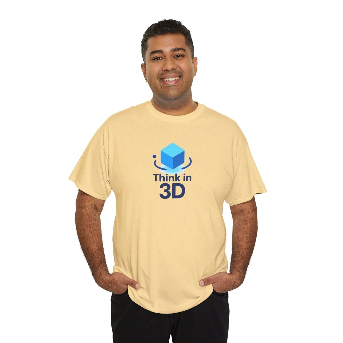 "Think in 3D" Graphic Cotton Tee, Fun T-Shirt Gift, Educational Apparel, Unisex Casual Wear, Creative Gift Idea CW - 2 Blue - AI Tee Hero