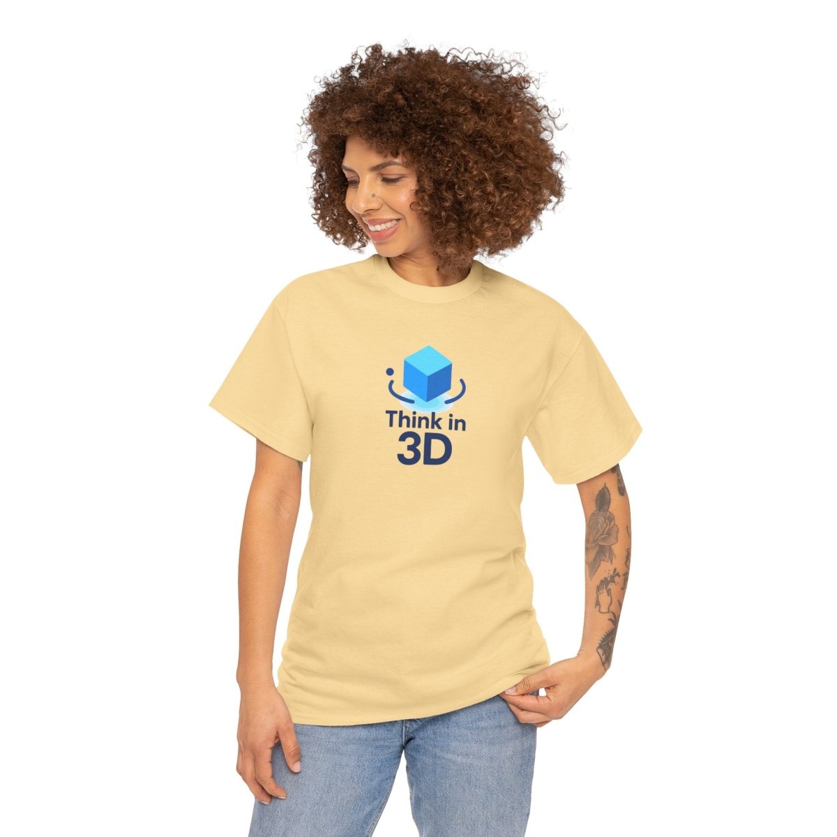 "Think in 3D" Graphic Cotton Tee, Fun T-Shirt Gift, Educational Apparel, Unisex Casual Wear, Creative Gift Idea CW - 2 Blue - AI Tee Hero